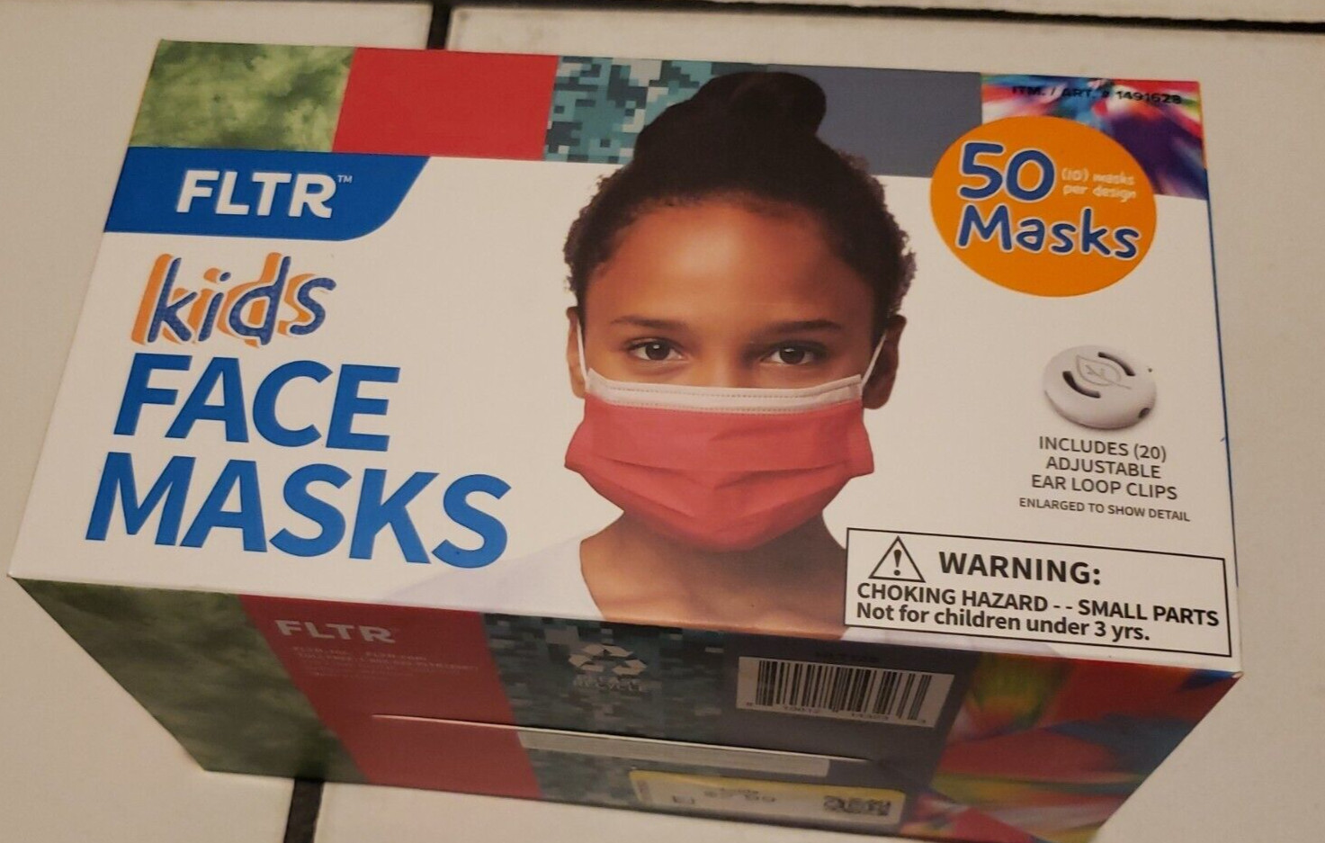 FLTR Kids Face Mask New 50 Masks Includes 20 Adjustable Ear Loop Clips