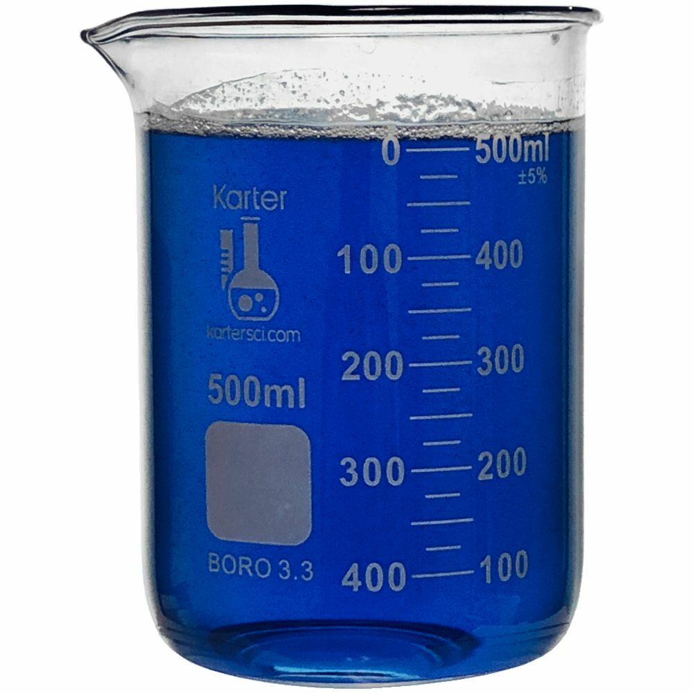 500ml Glass Beaker, Low Form, Graduated, Karter Scientific 213D18 (Pack of 6)