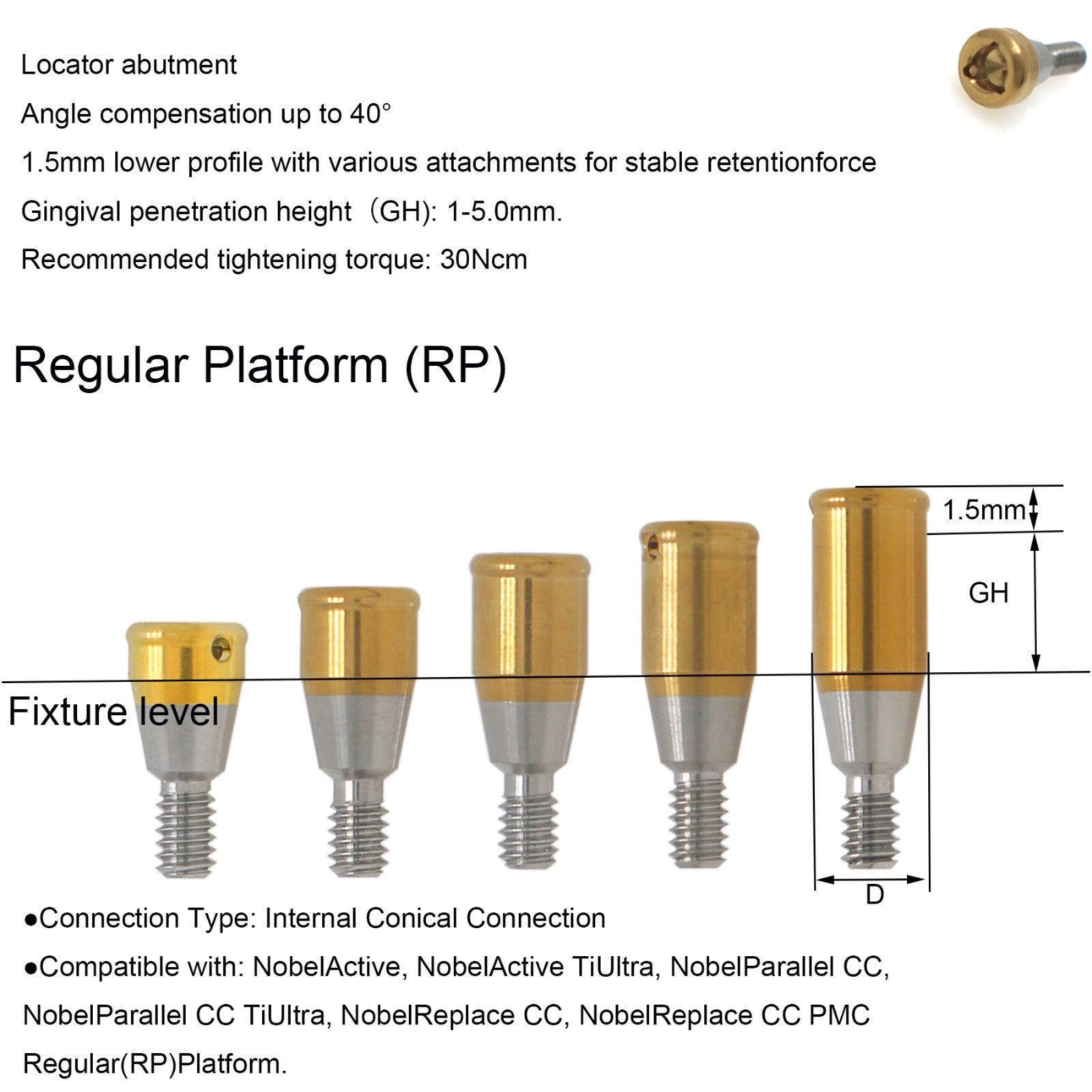 Titanium Overdenture Locator Abutment Dental abutment for All Implant System