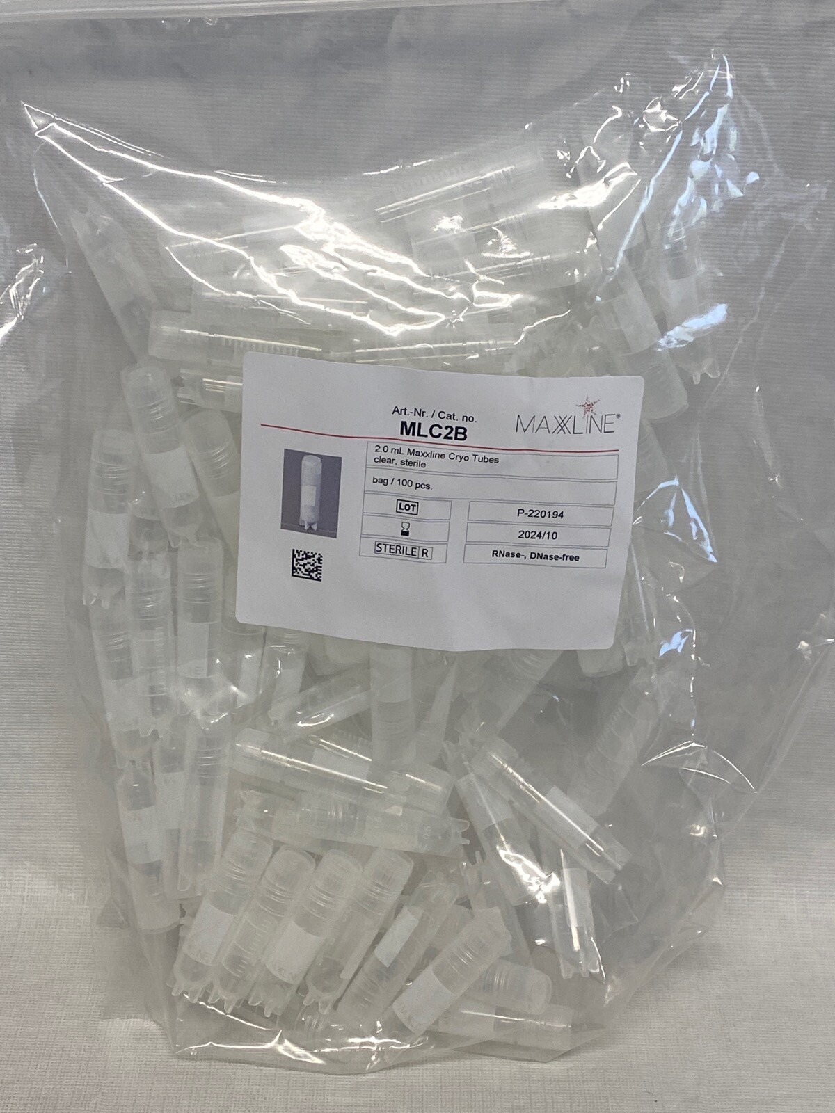 (1000) MAXXLINE 2mL PP External Thread Cyrogenic Vials w/ Screw Caps MLC2