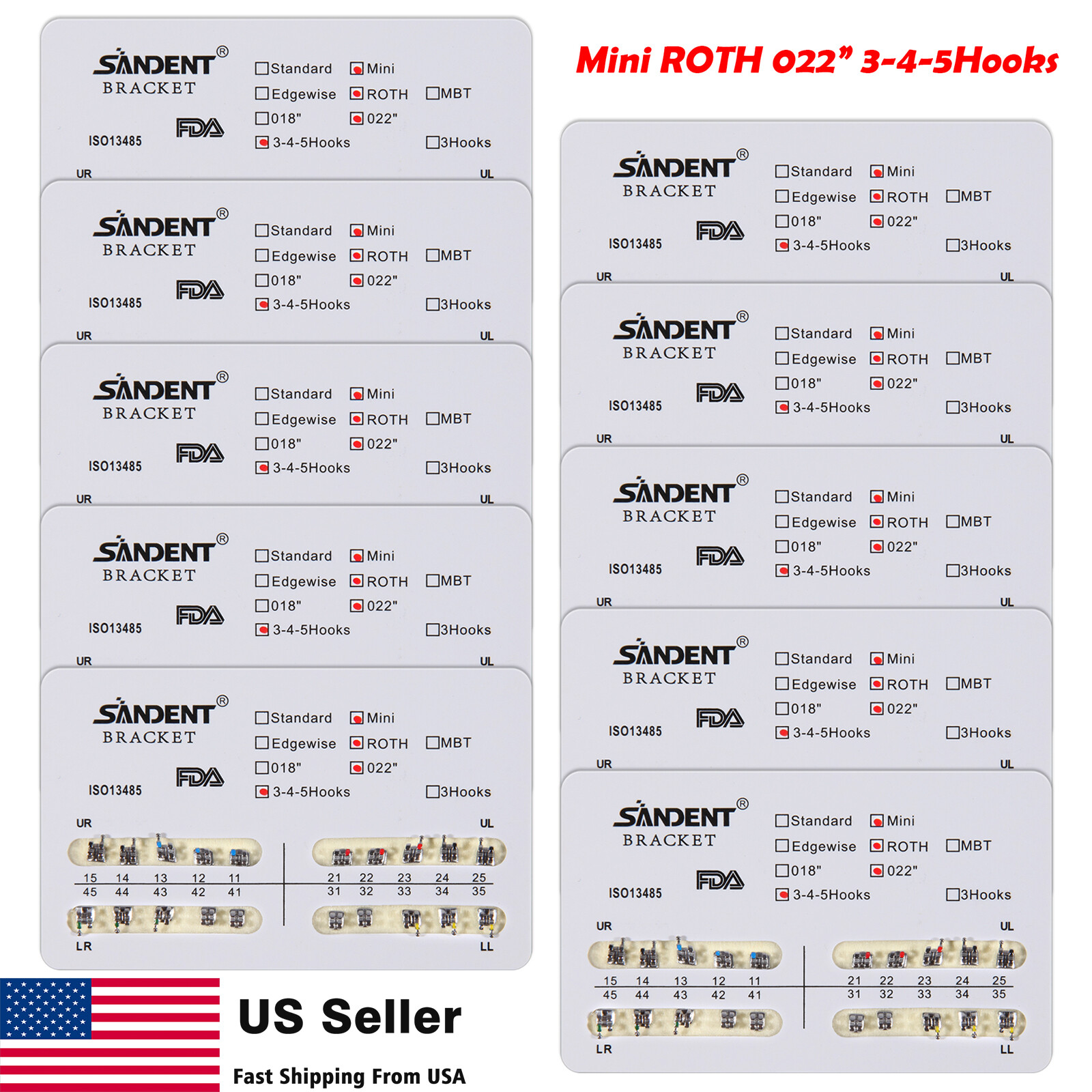 SANDENT Dental Orthodontic Brackets Braces Mini Roth .022 Hooks 3-4-5 po