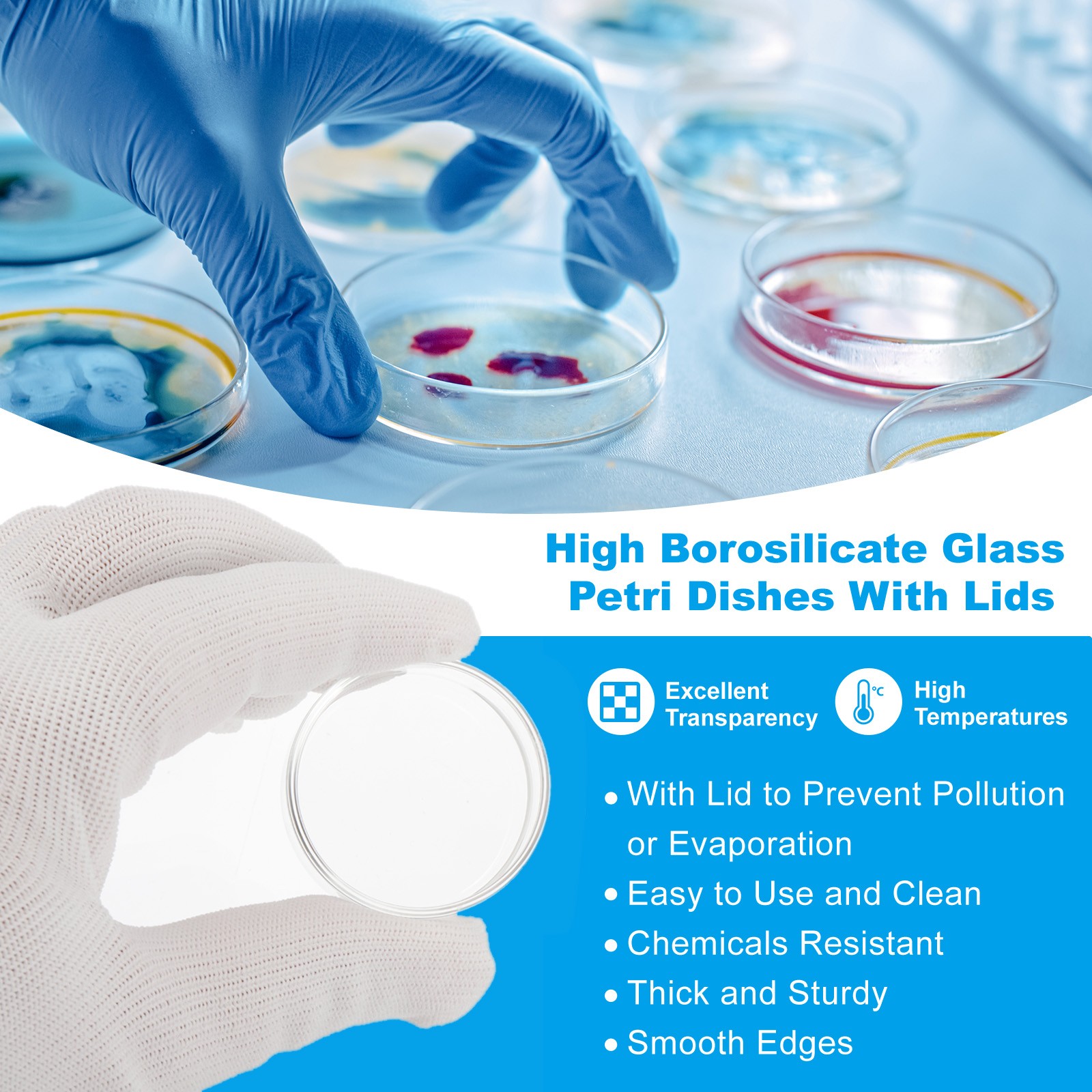 35mm/0.38inch 6Pcs High Borosilicate Glass Petri Dishes for Lab, Clear