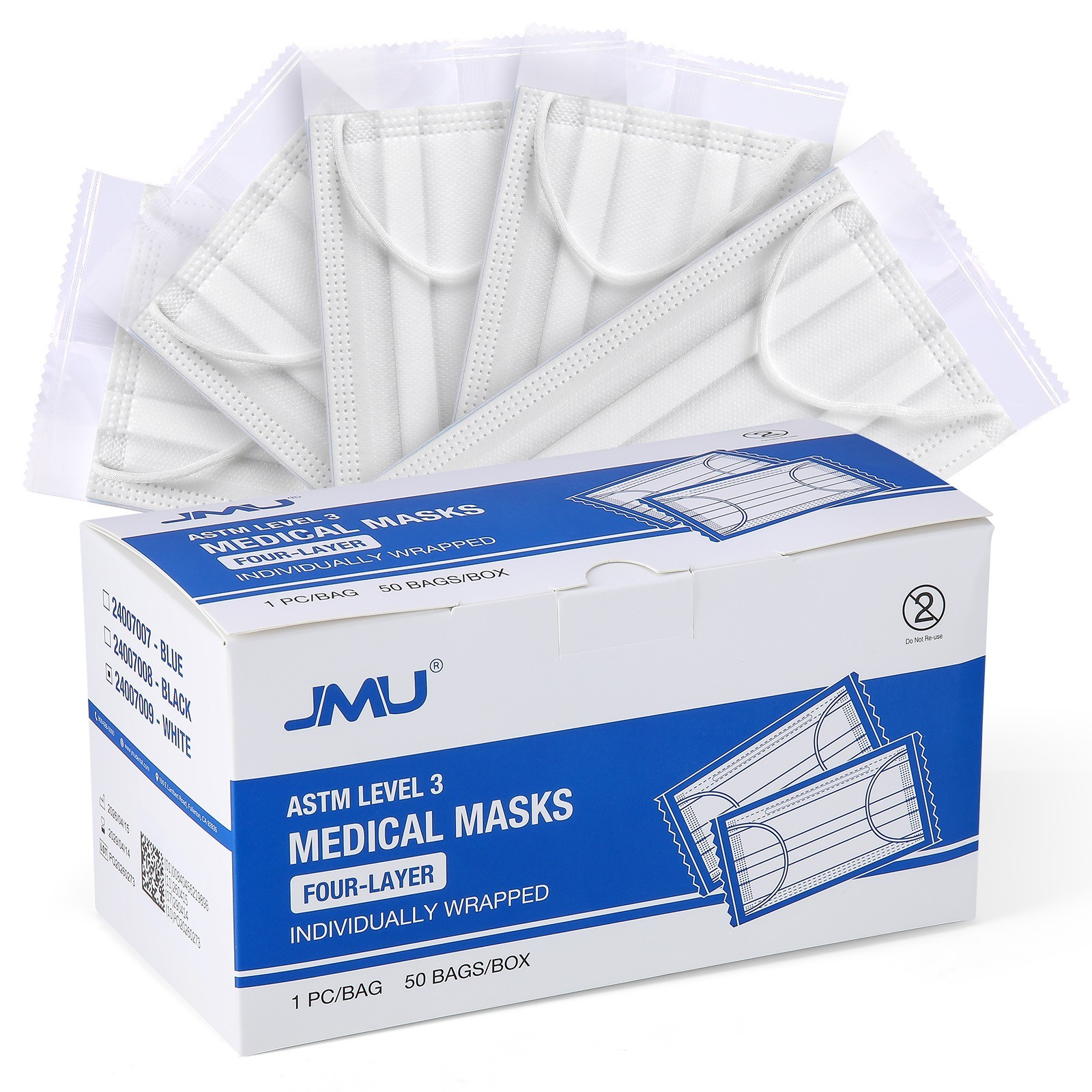 JMU Disposable Medical Face Masks 4-Ply ASTM Level 3 Ear-Loop Face Masks