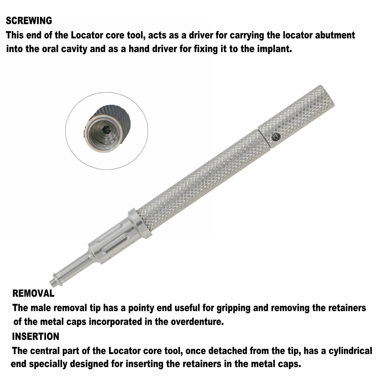 US Dental Denture Remove Core Tool Caps Metal Carry Place Remove Insert Locat or