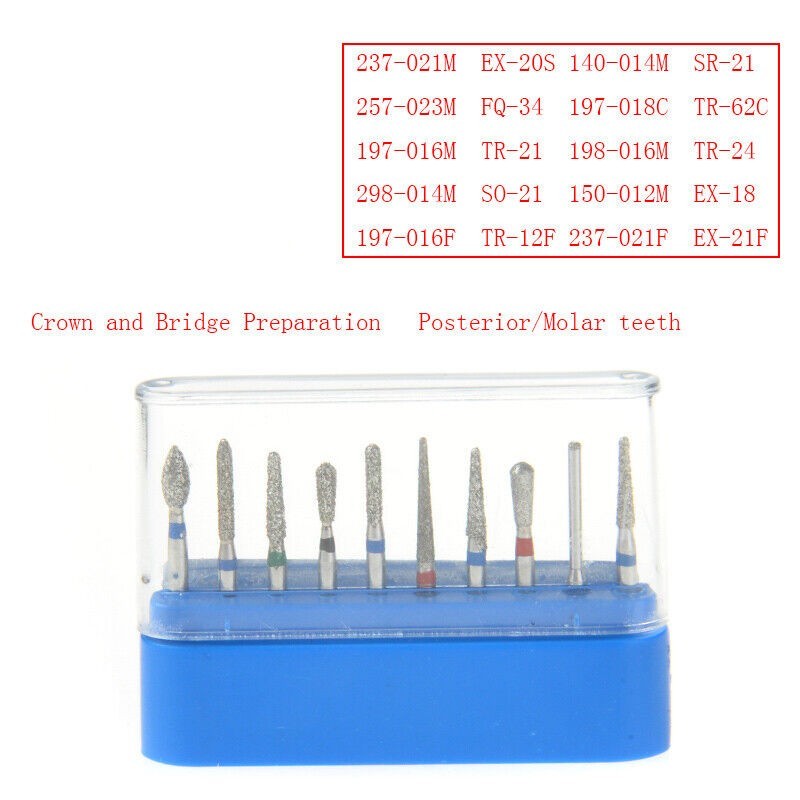 Dental Diamond Burs FG Kit for Crown/Bridge Preparation Anterior FG101 102 108