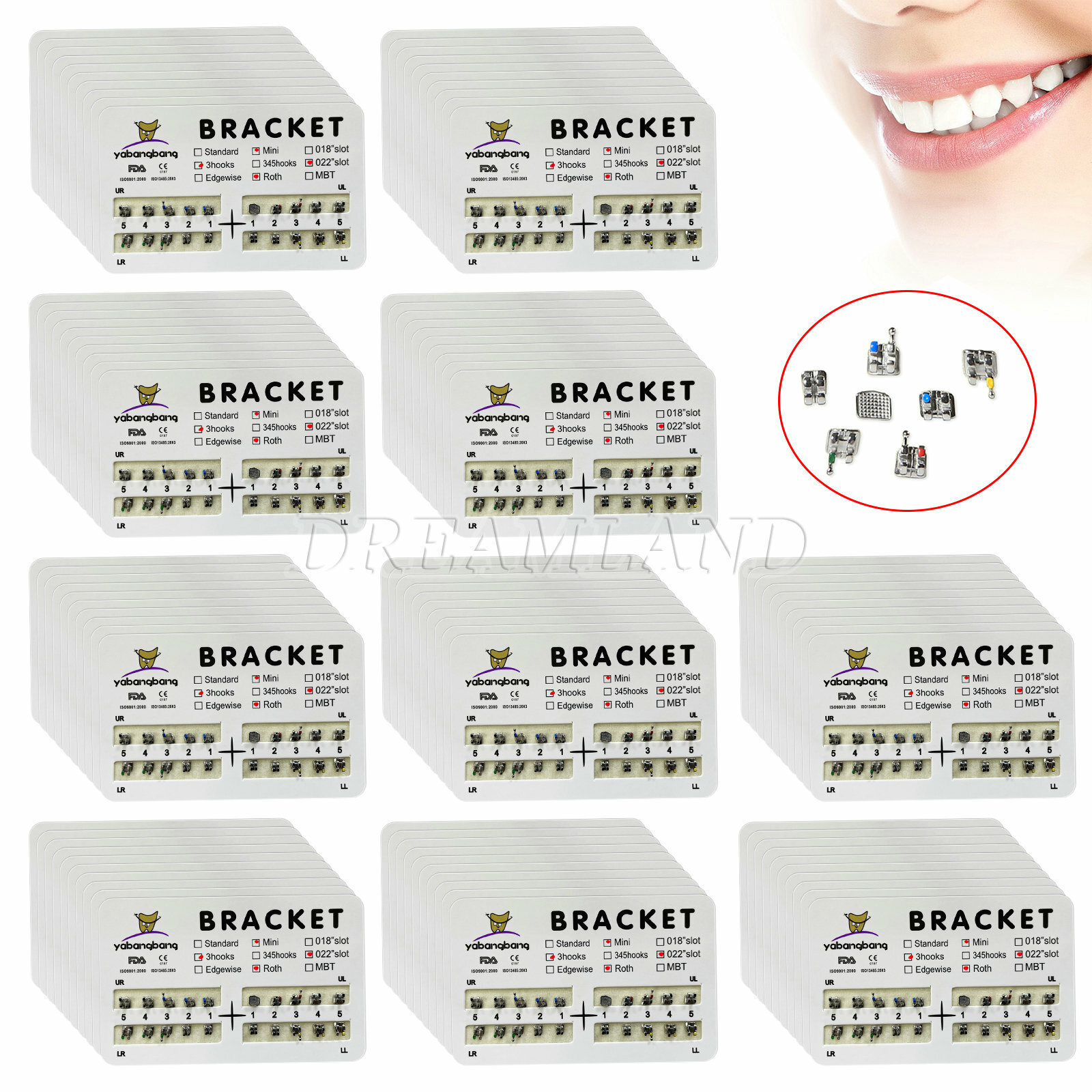 100 packs Dental Orthodontic Brackets Mini Roth 0.022 Slot 3hooks No.3
