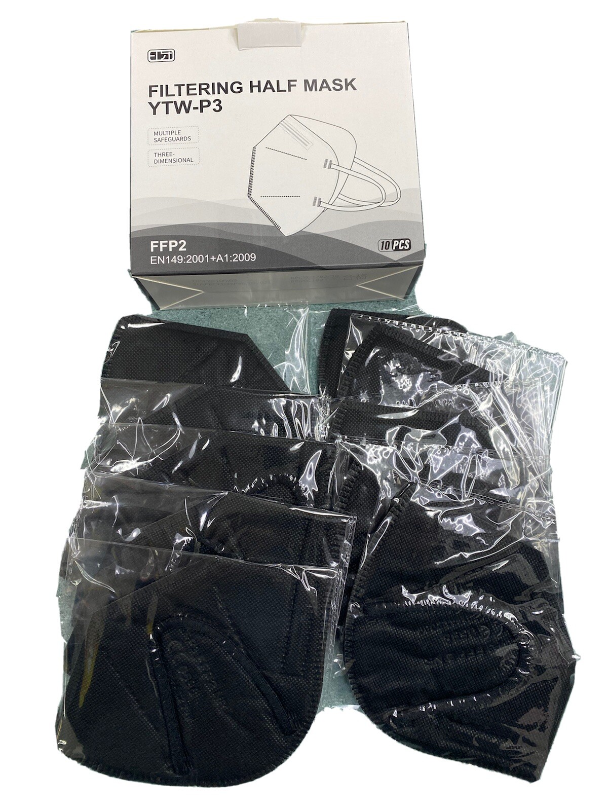 Black disposable Kn95 face mask 50 Pcs, 3D,5 Layers,FFP2