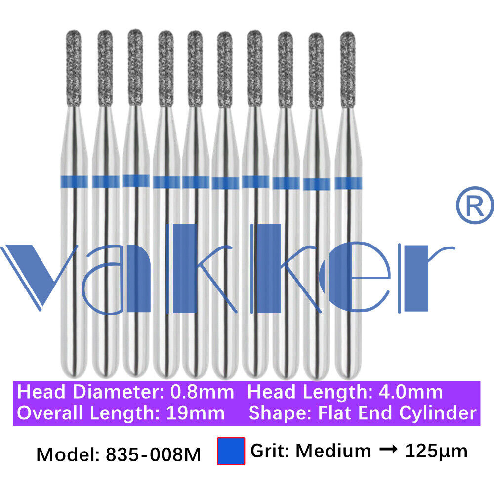 10pc/pk Dental FG Diamond Burs High Speed Flat/Round End Cylinder Polishing Burs