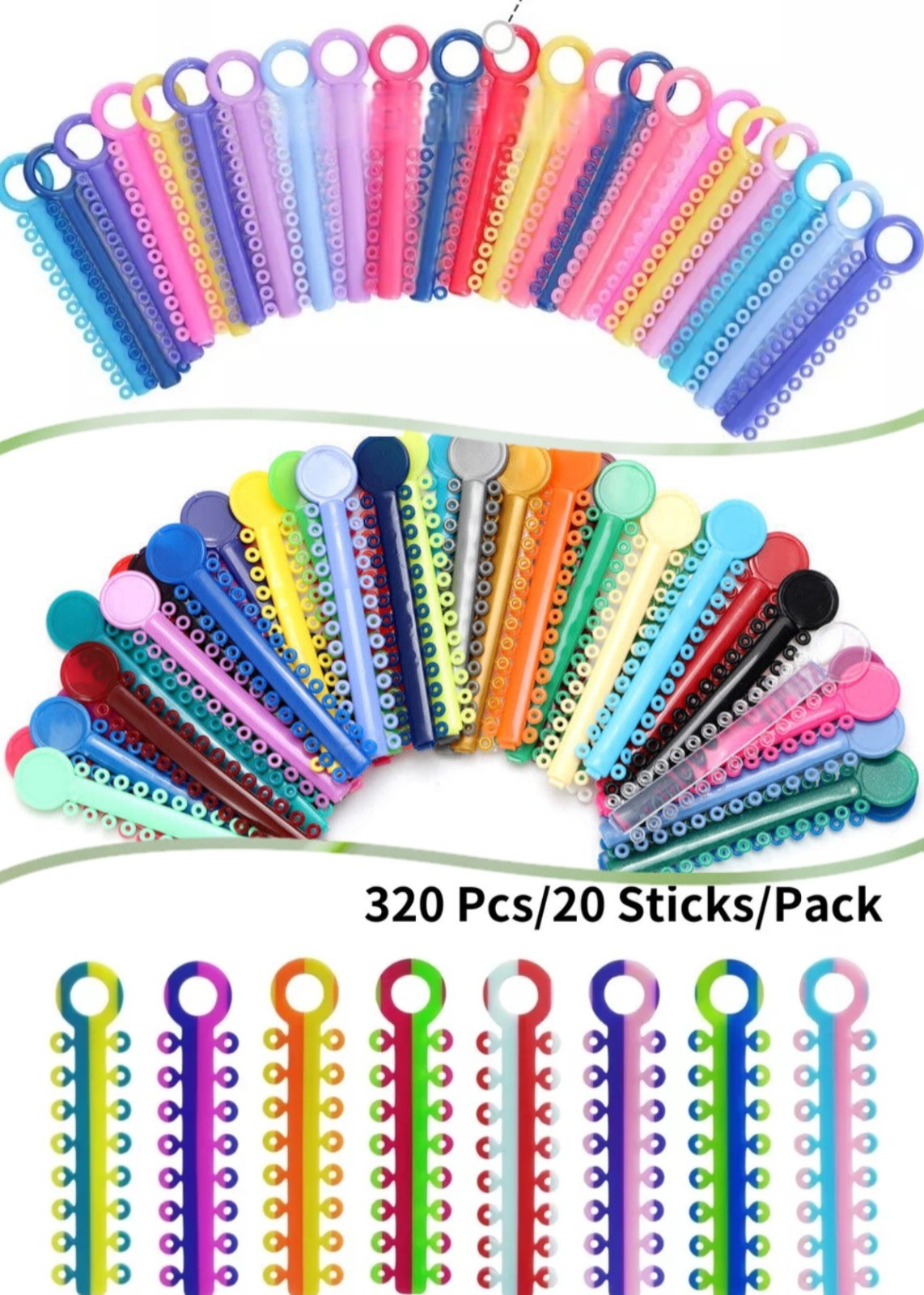 1040/320Pc Dental Ligature Ties Elastic Rubber Band Single/Double Assorted Color