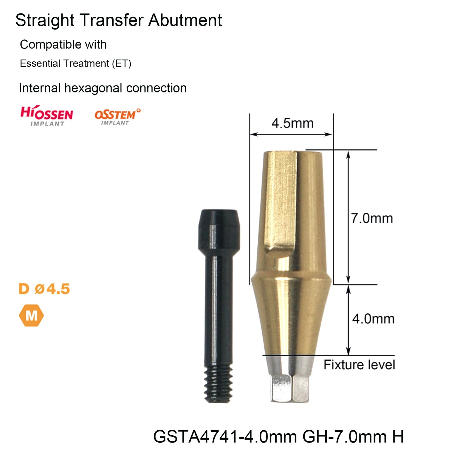5Pcs US Dental Straight Abutment Ti Hex Hiossen Mini conical replica screw 1-5mm