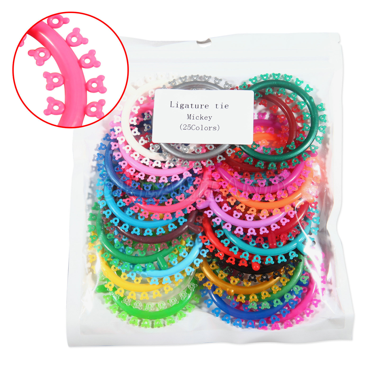 1000 Pcs New Orthodontic Elastic Rubber Multi-Colored Mickey Design Ligature Tie