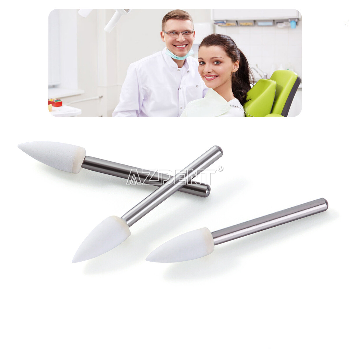10 Packs AZDENT Dental FG Polishing Burs White Stone Flame Mounted Abrasion Burs