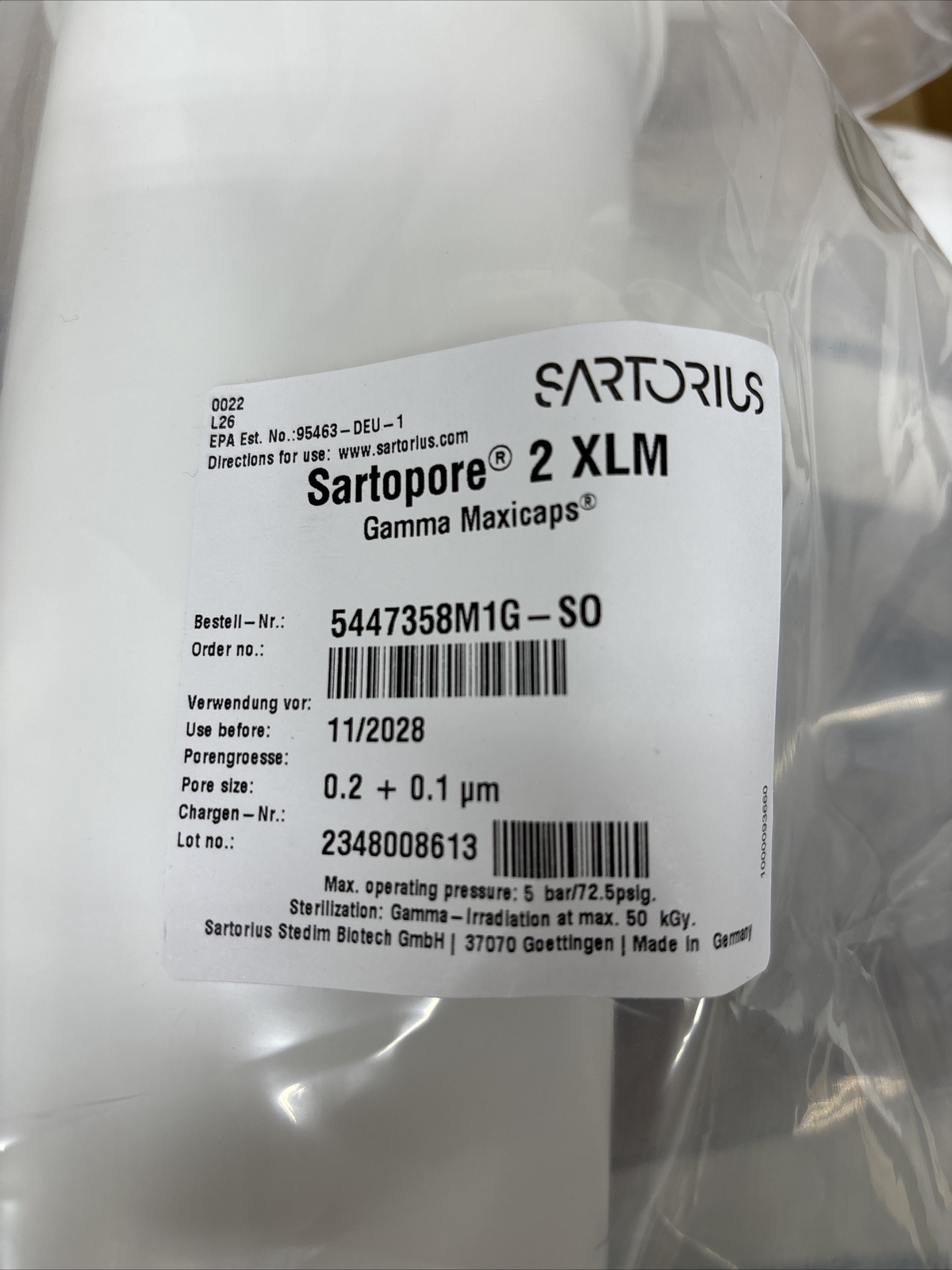 Sartorius Sartopore 2 XLM Gamma Maxicaps PES Liquid Capsule Filter 5447358M1G-SO