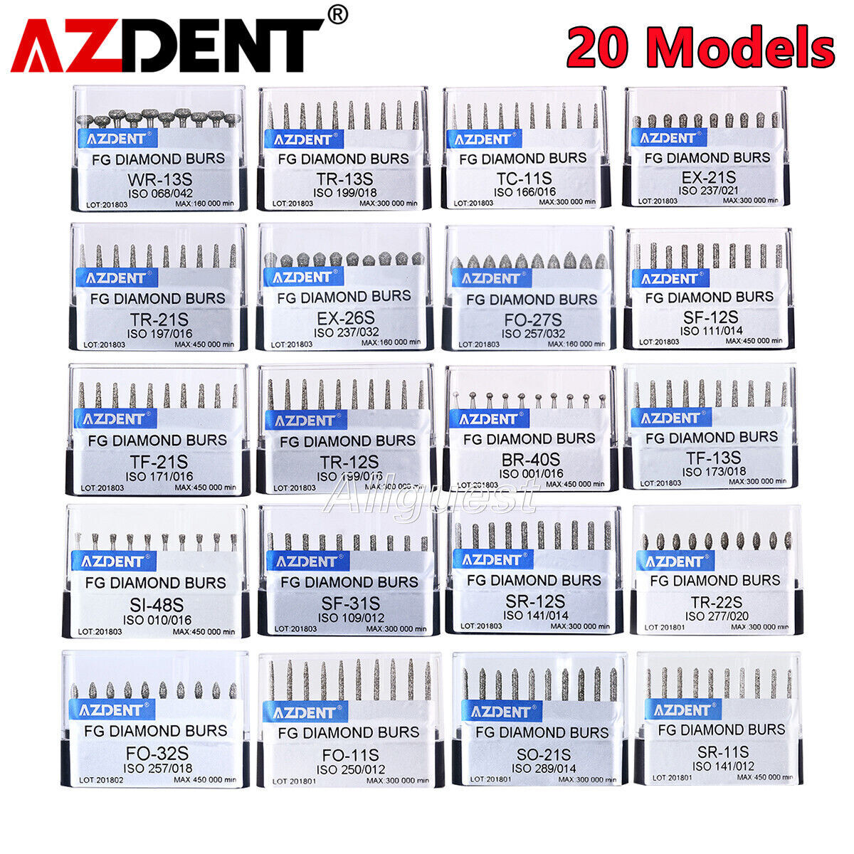 20 Types AZDENT Dental FG Super Coarse Diamond Burs for High Speed Handpiece