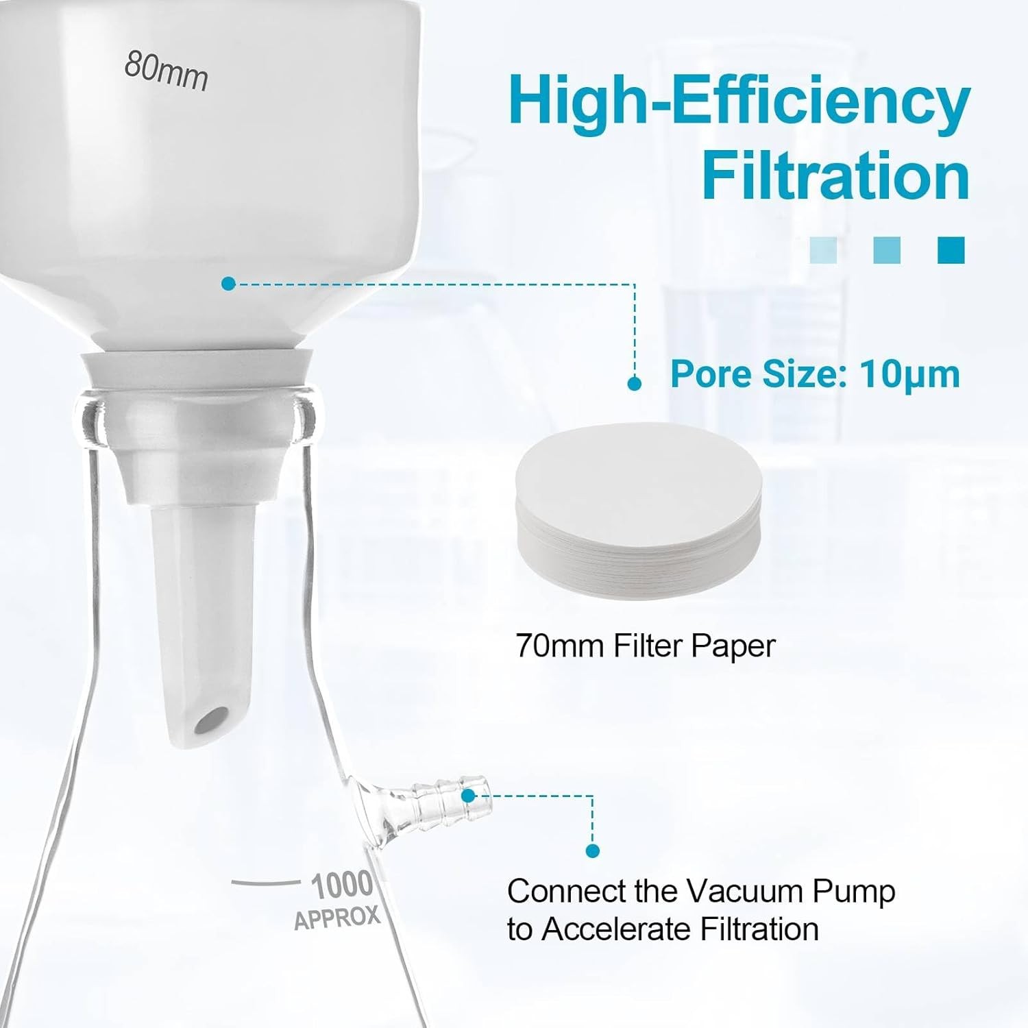 50L/Min Lab Vacuum Pump +1000ml Buchner Funnel Filtering Kit with Flask Funnel