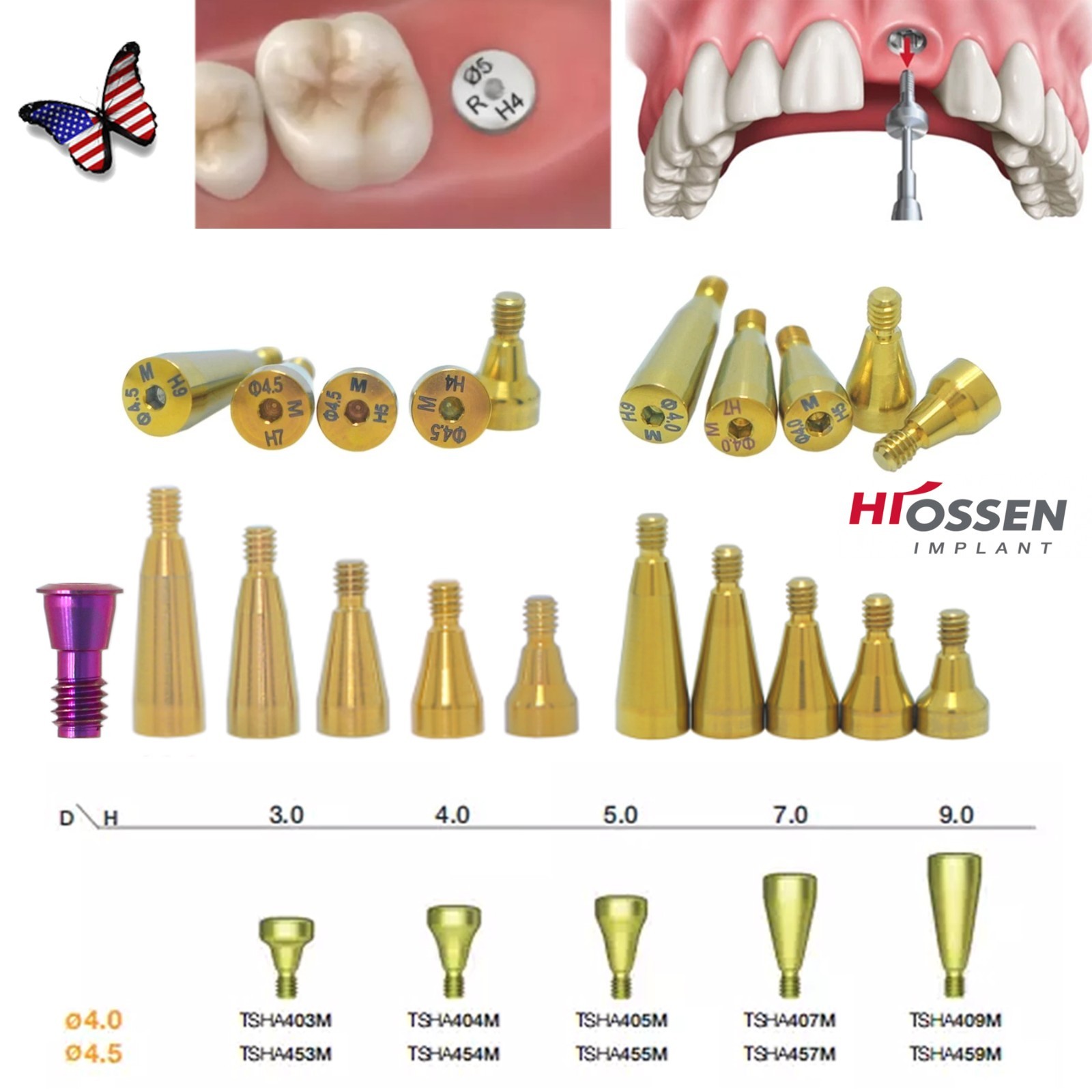 US 5Pcs Dental Healing Abutment Mini/Regular Hiossen Osstem ET TS Ti Implant Cap