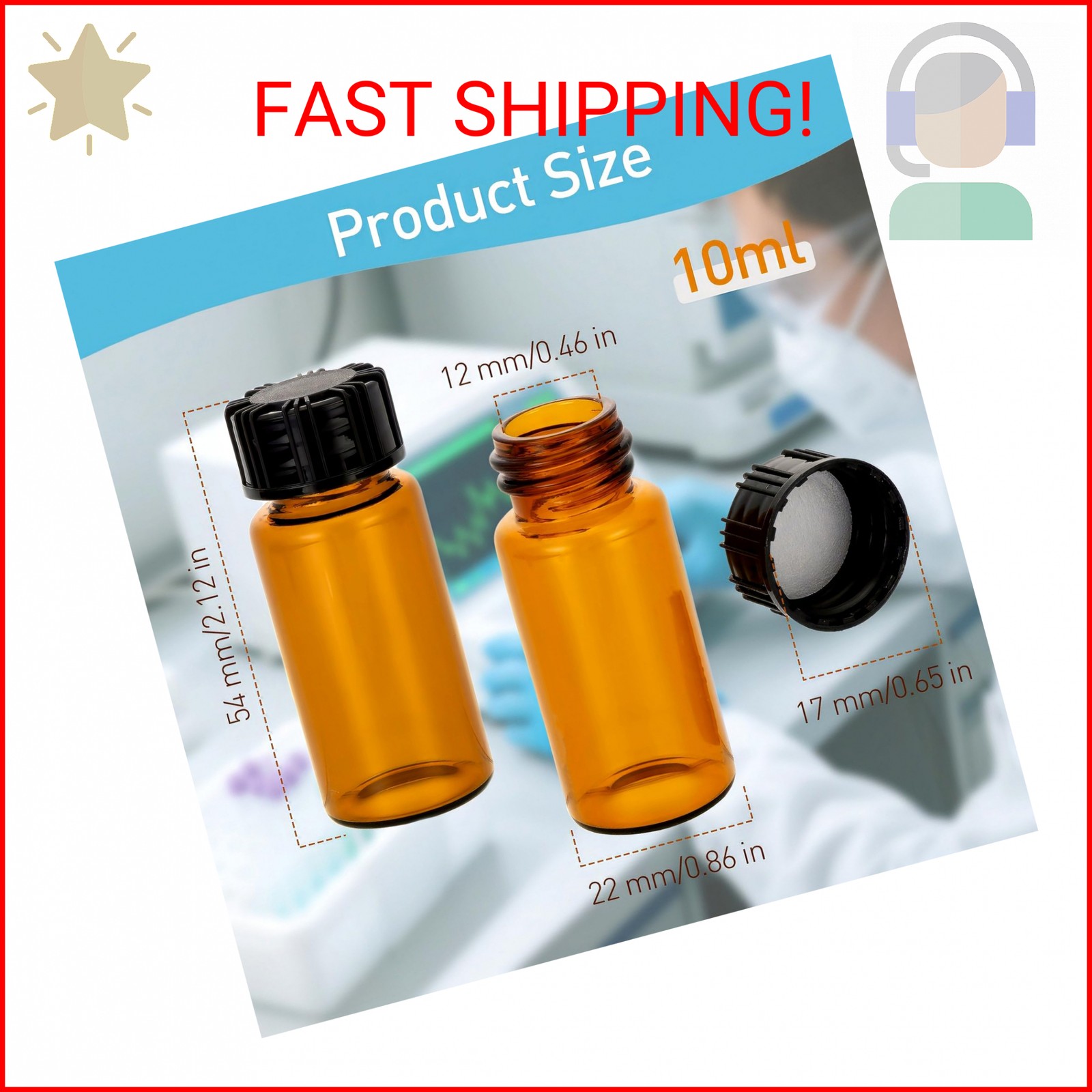JIUWU 10 Pack 10ml Amber Glass Vials with Screw Caps, Small Sample Bottles for E