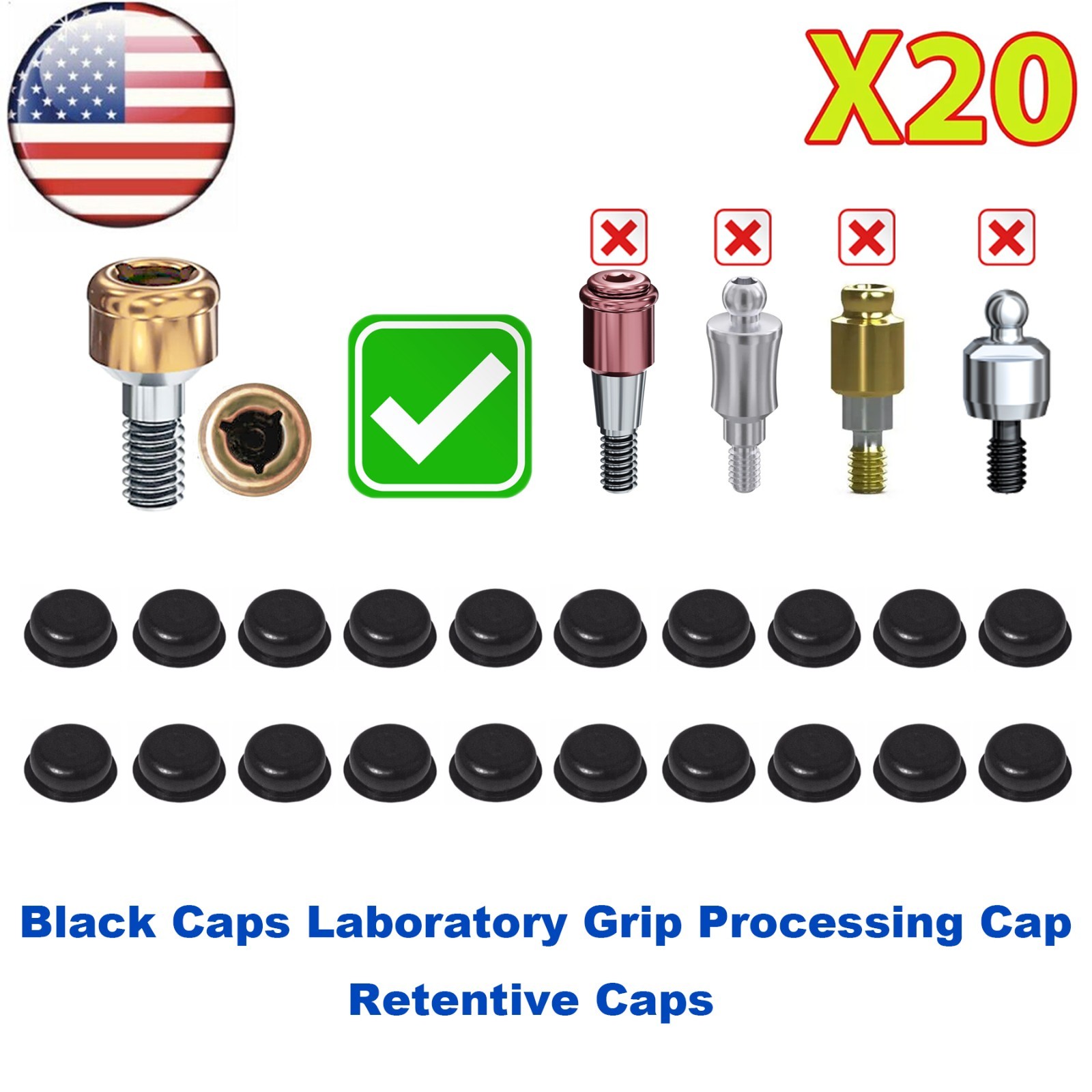 US Dental Overdenture Locator Core Tool Retention Male Caps For Abutment Inserts