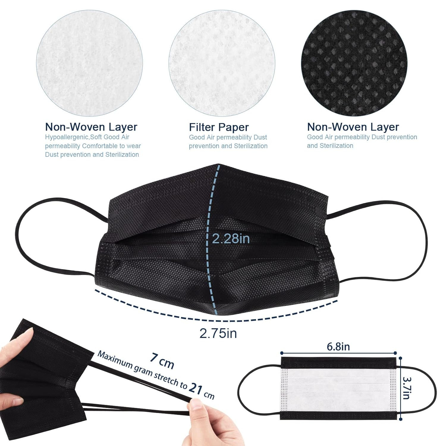100Pcs 3 Ply Black Disposable Face Masks Filter Protection Face Masks