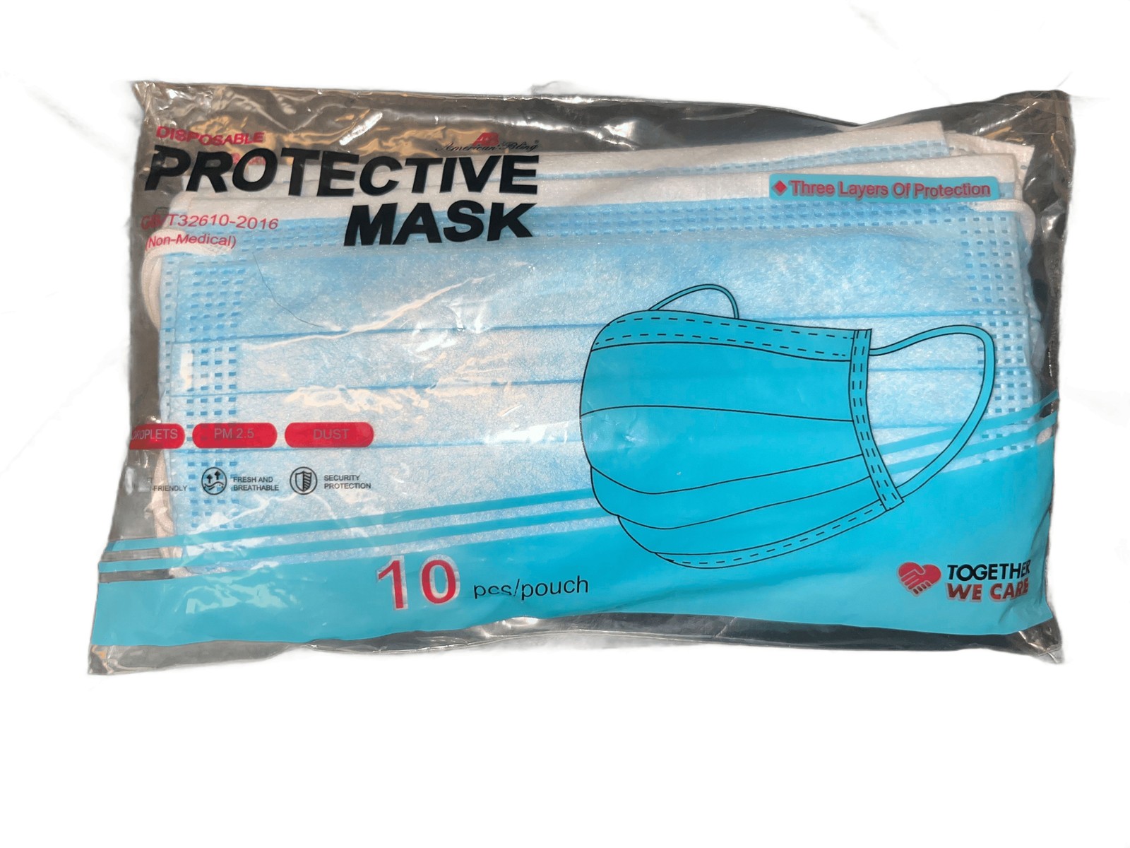 American Bling Disposable Protective Masks, 3-Ply, 10pc Pouch – New Sealed