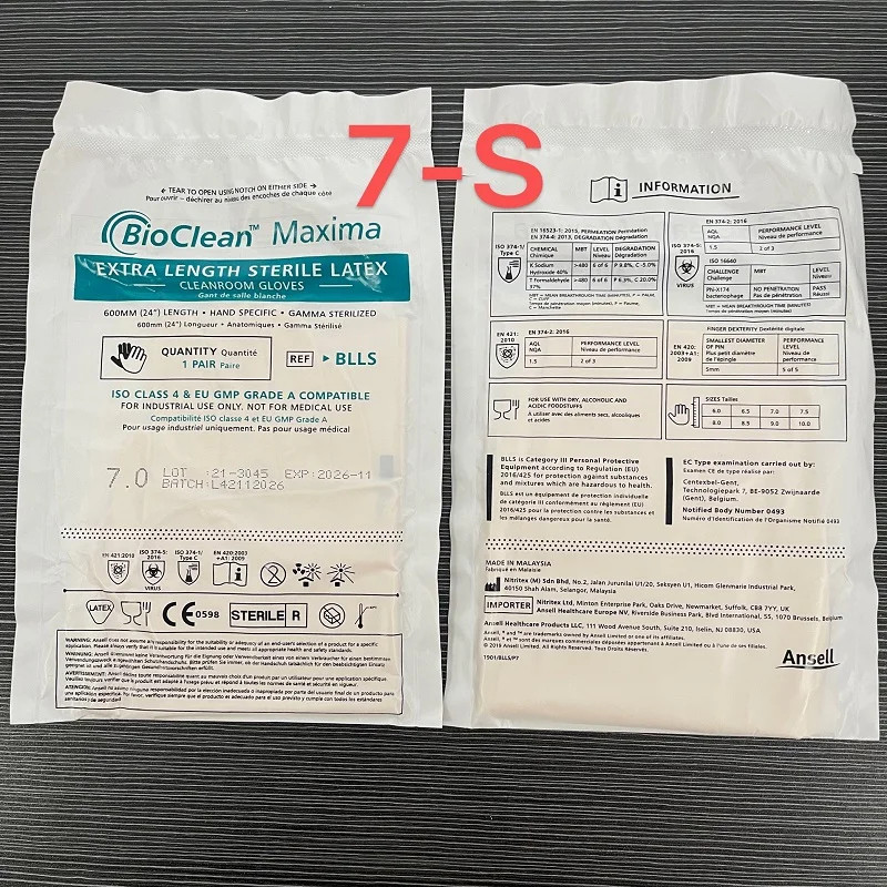Ansell Bioclean Maxima BLLS(1 Pair) 24 Inch Disposable Latex Cleanroom Glove ISO