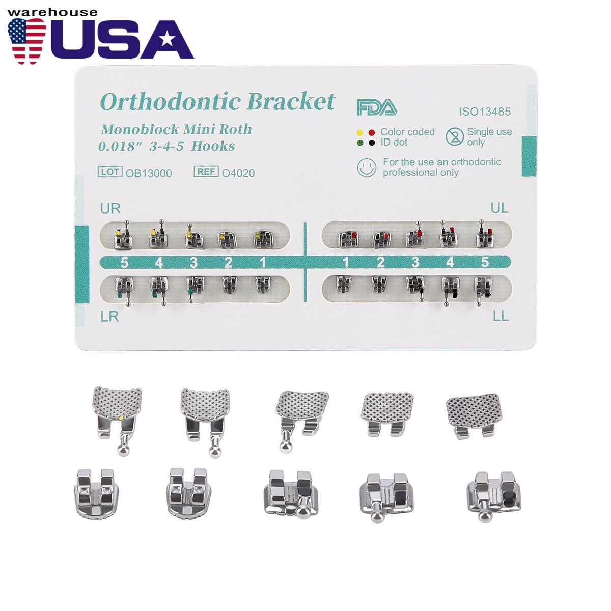 Dental Orthodontic Brackets Braces Monoblock MIM Mini Roth.018 Hooks 345 USA
