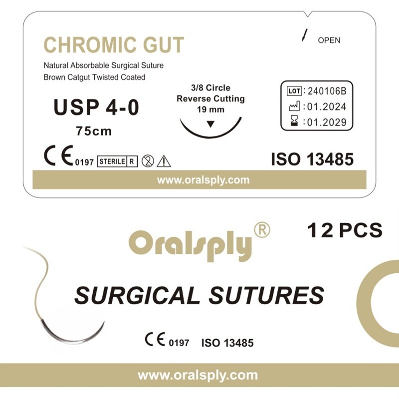 USA 10 Boxes Absorbable Surgical Sutures CHROMIC GUT 4-0 75cm 3/8 Needle 19mm