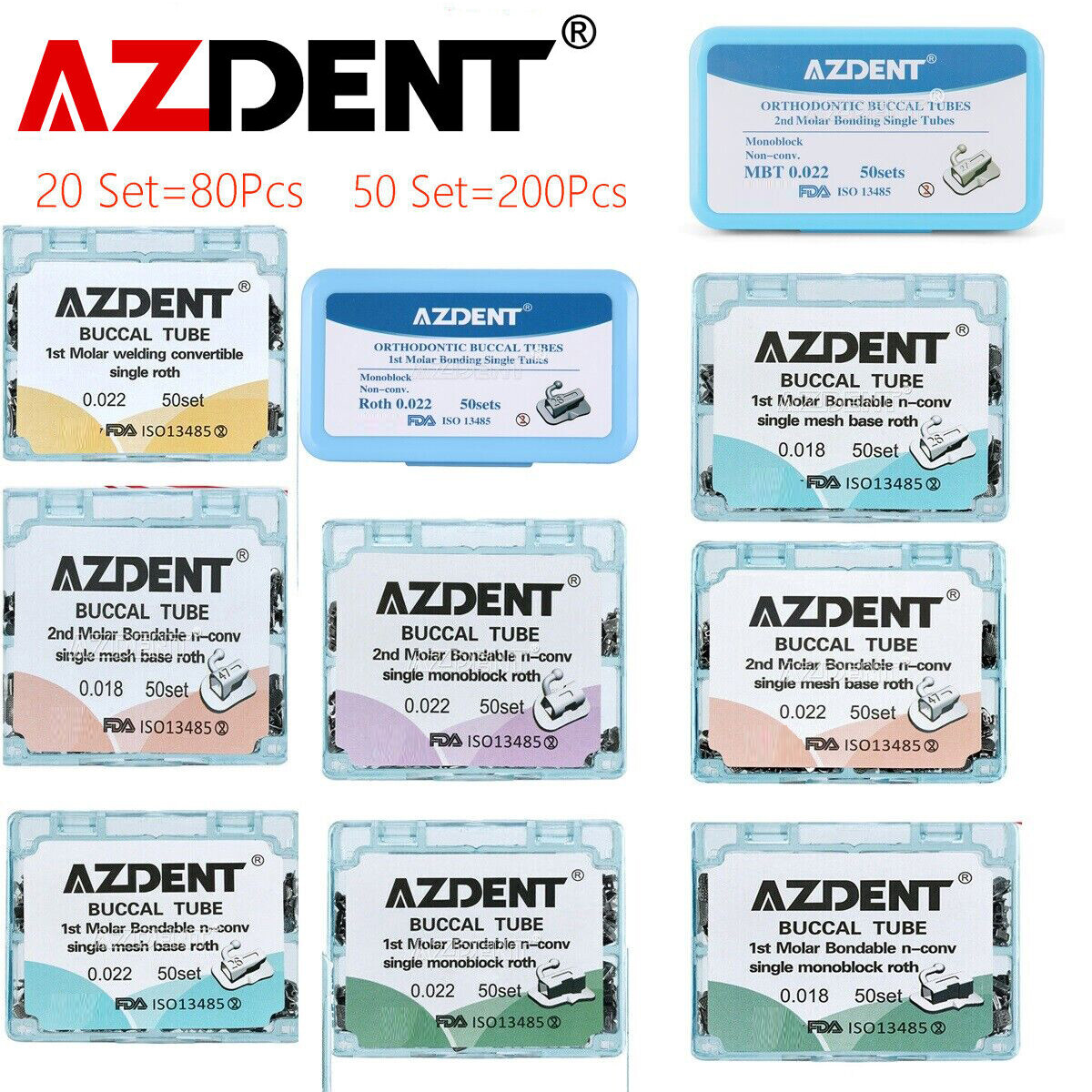 AZDENT Dental Orthodontic Buccal Tubes 1st 2nd Molar Roth MBT 022 Bondable Tube