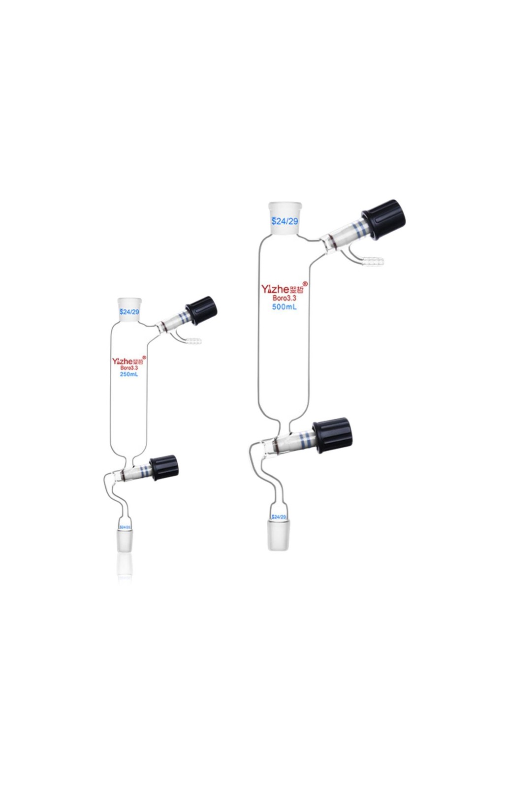 250ml-500ml Laboratory Glassware Filling Funnel w/ Vacuum Valve, Borosilicate