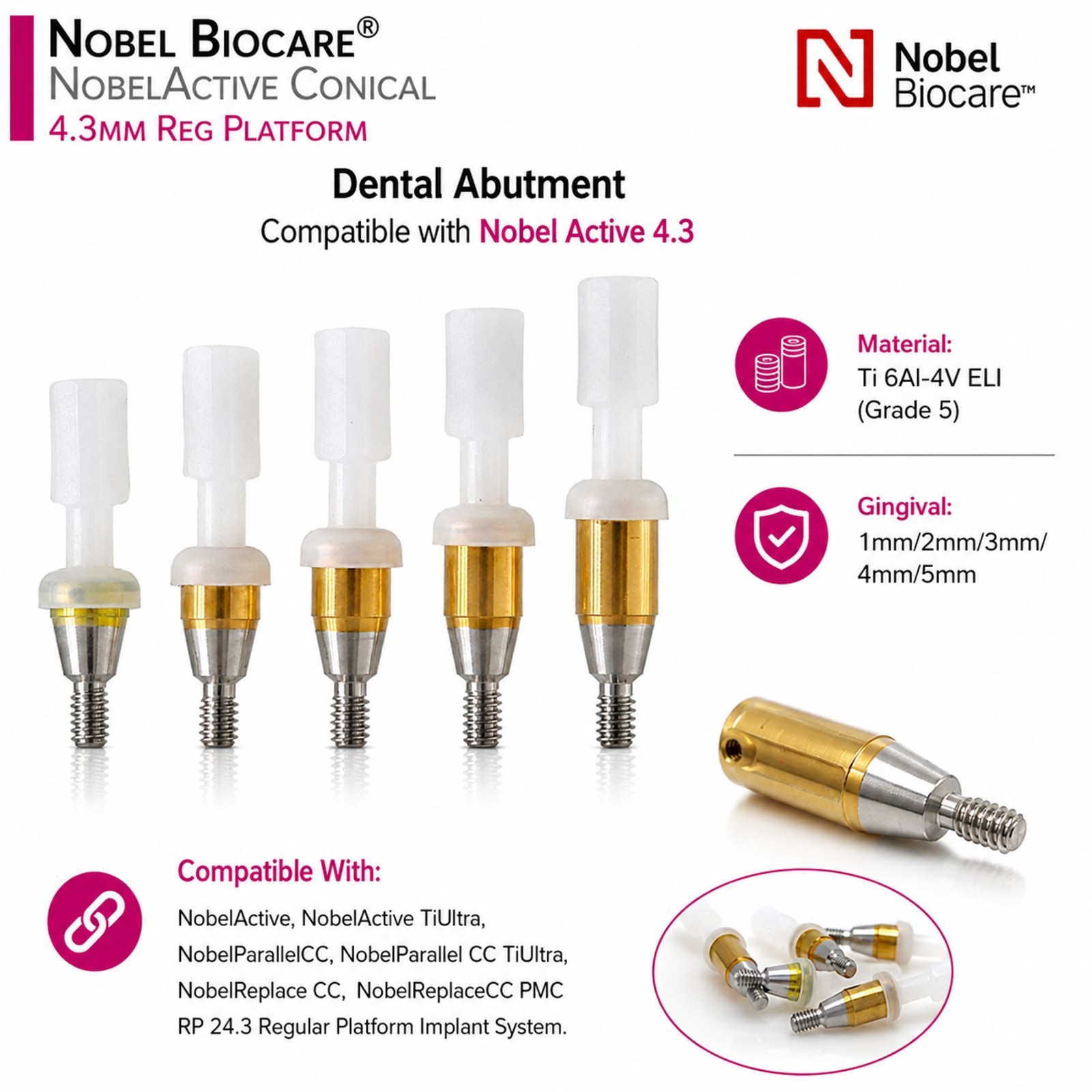 Dental Locator Abutment NP RP Compatible with Nobel NBL Active Implant AH 1–5mm