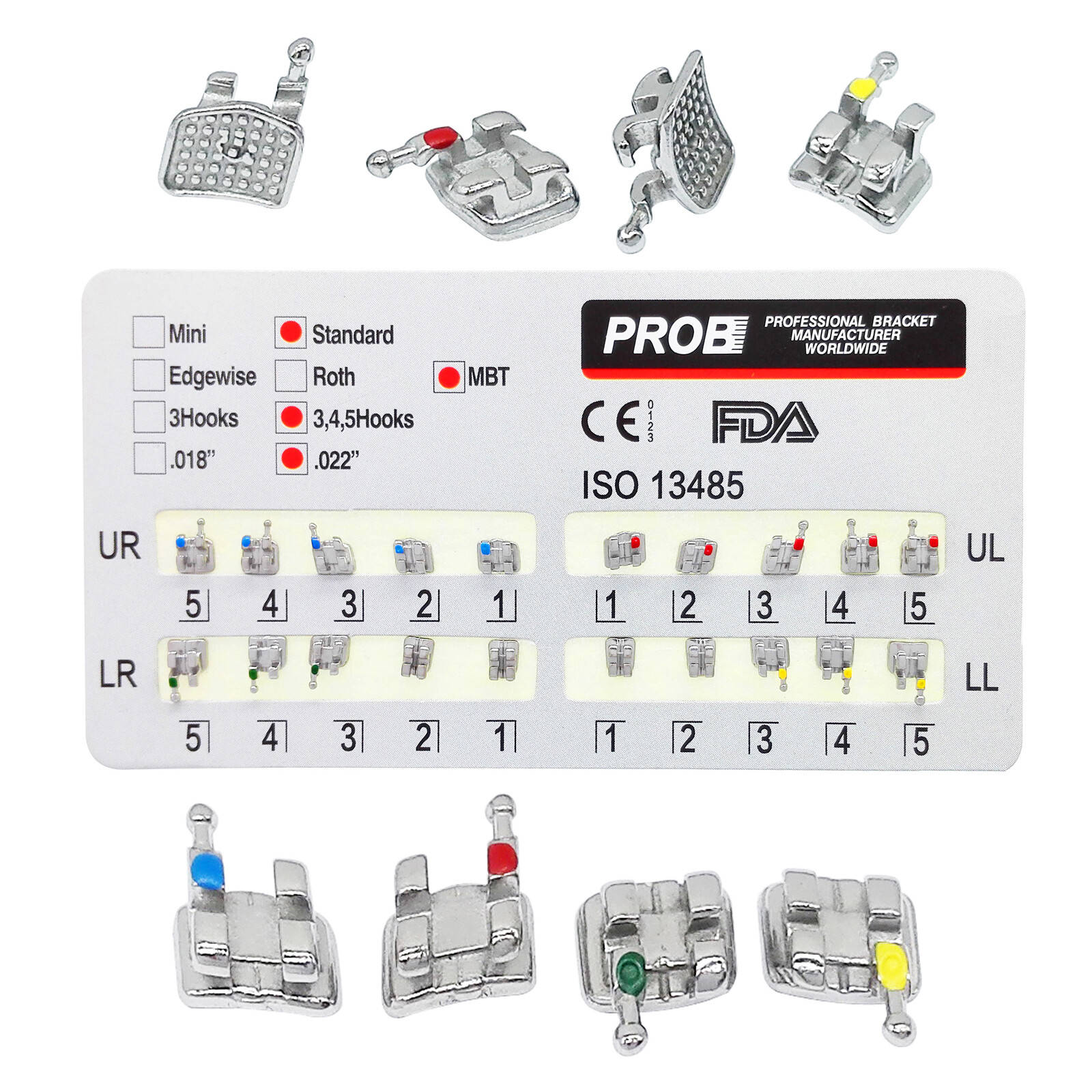 20Pcs PROB Dental Orthodontic Brackets Metal Braces Mini/Standard .022 3/345Hook