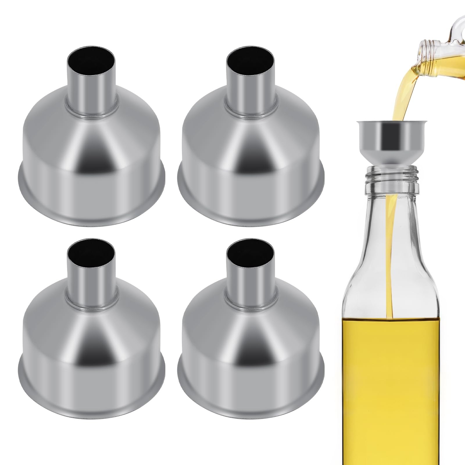 4Pcs Stainless Steel Small Funnel for Flask Funnels Drinking Silver