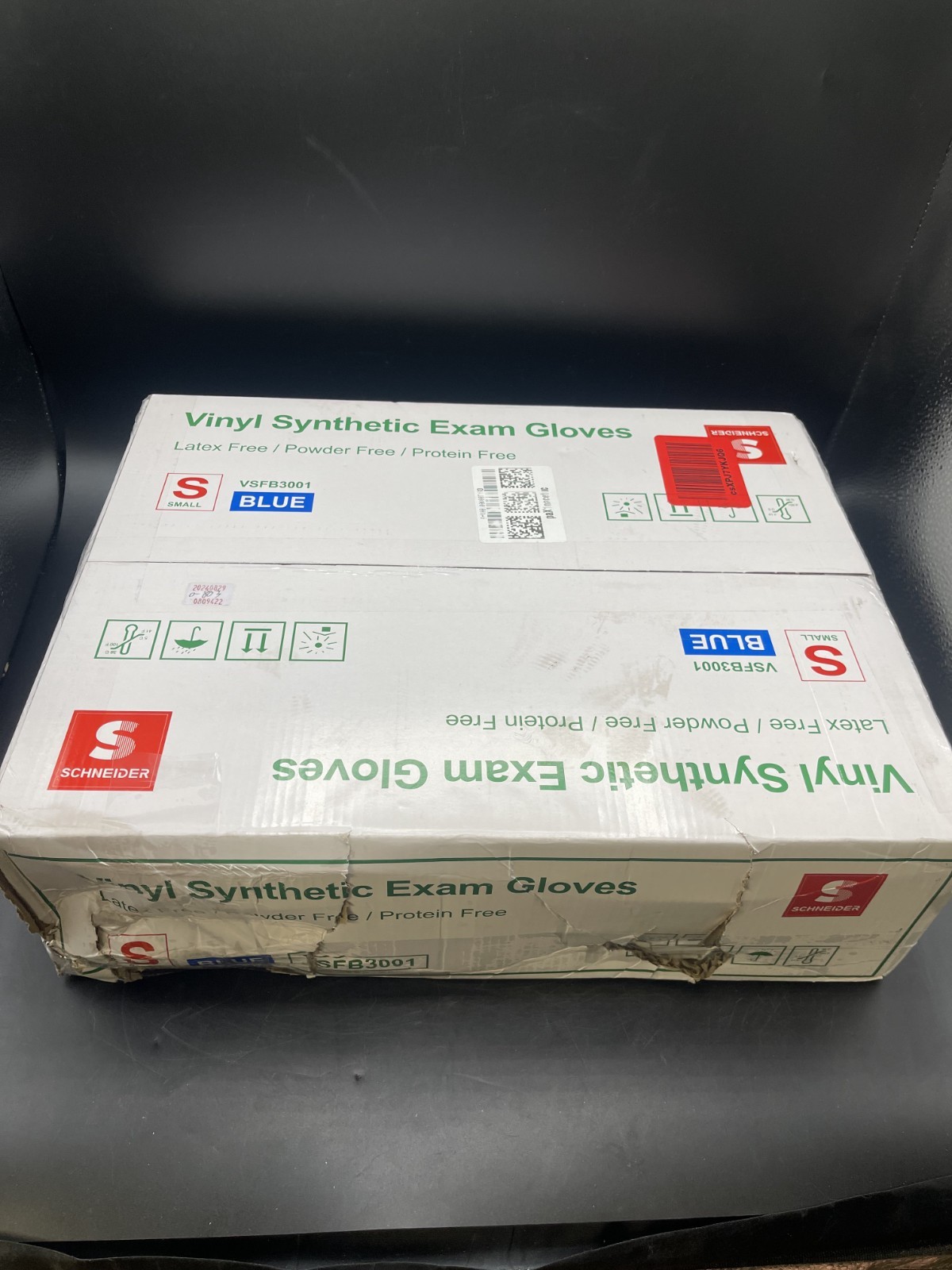 Schneider Blue Vinyl Synthetic Exam Gloves, Small, Case of 1000, VSFB3001