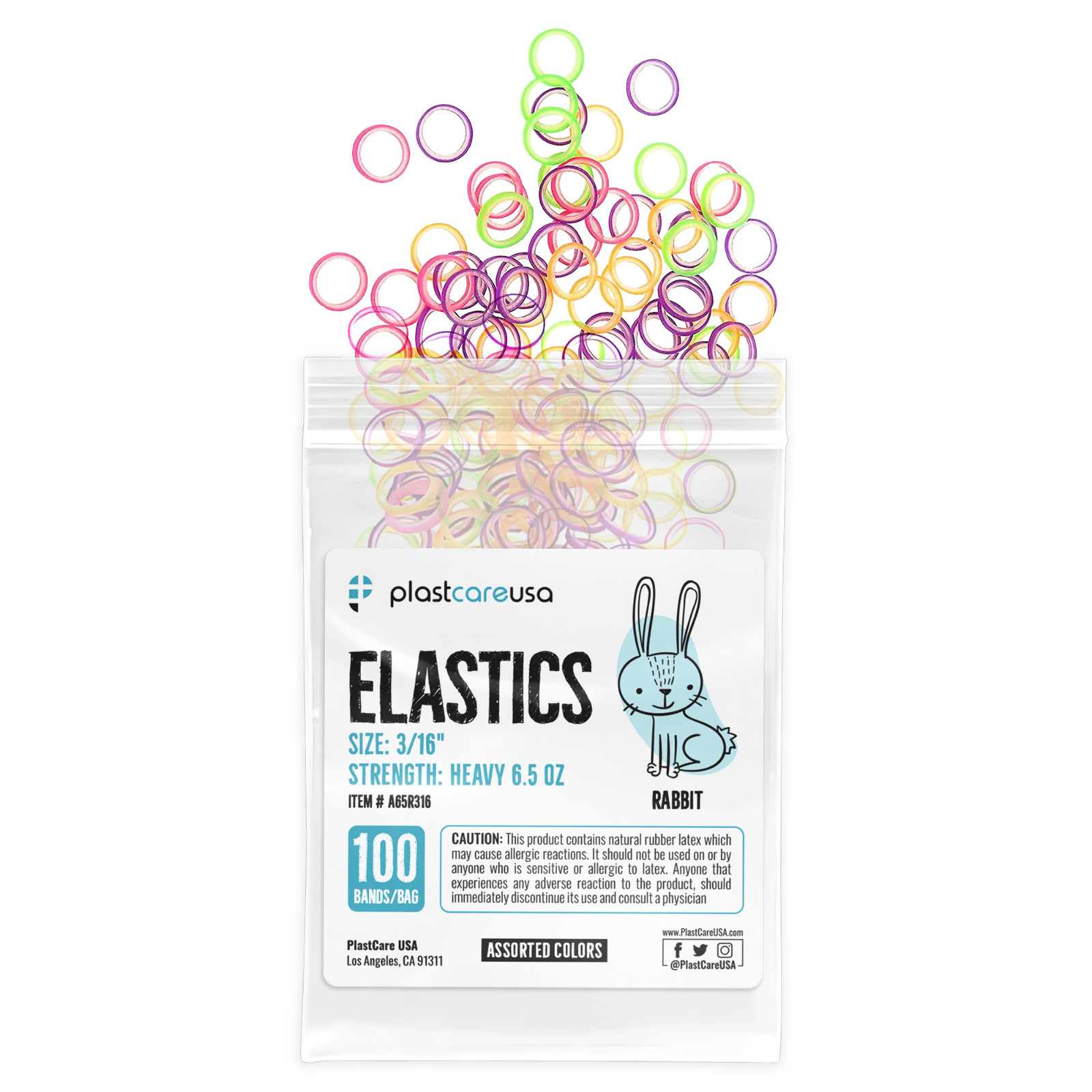 100 Assorted Color Heavy 6.5 Oz 3/16″ Rabbit Latex Elastic Rubber Bands Braces