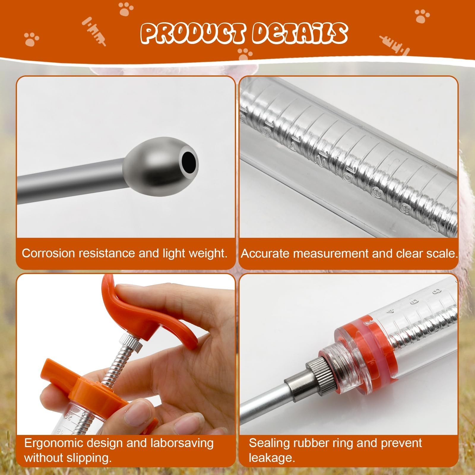 2 pcs Reusable Goats Syringe for Goat, 2 Drench Nozzle Adjustable Orange-2pcs
