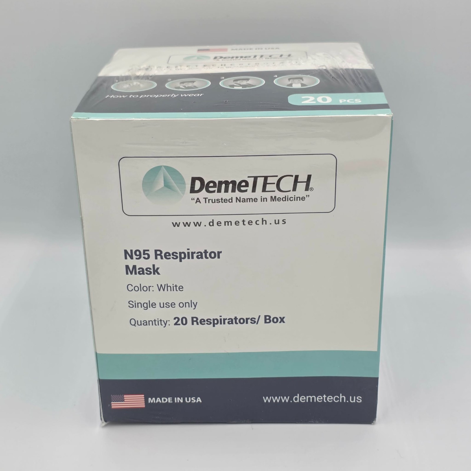 N95 Respirator Mask DemeTECH Cup Style DT-N95 20 Pack (July 2026) Made In USA