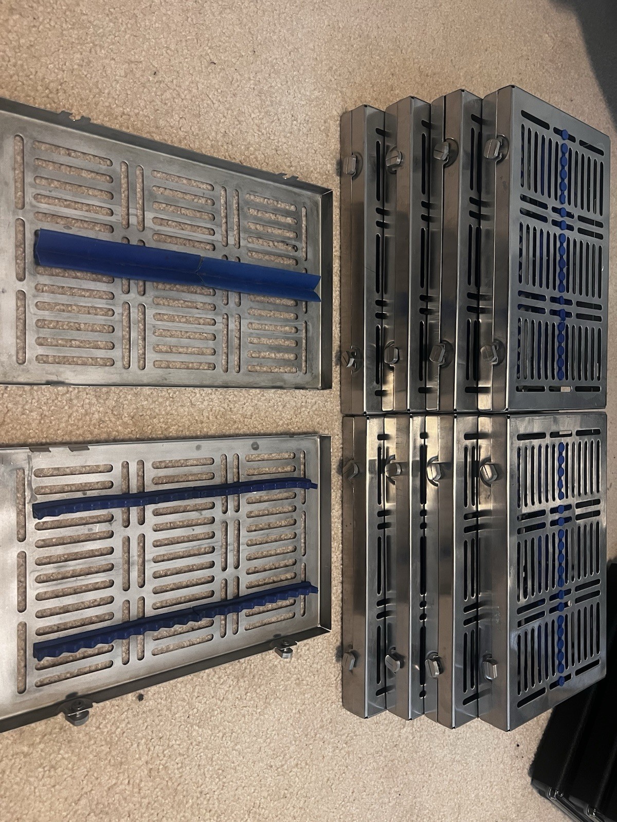 Sterilization Cassette Lot (9 total) with Blue Holders