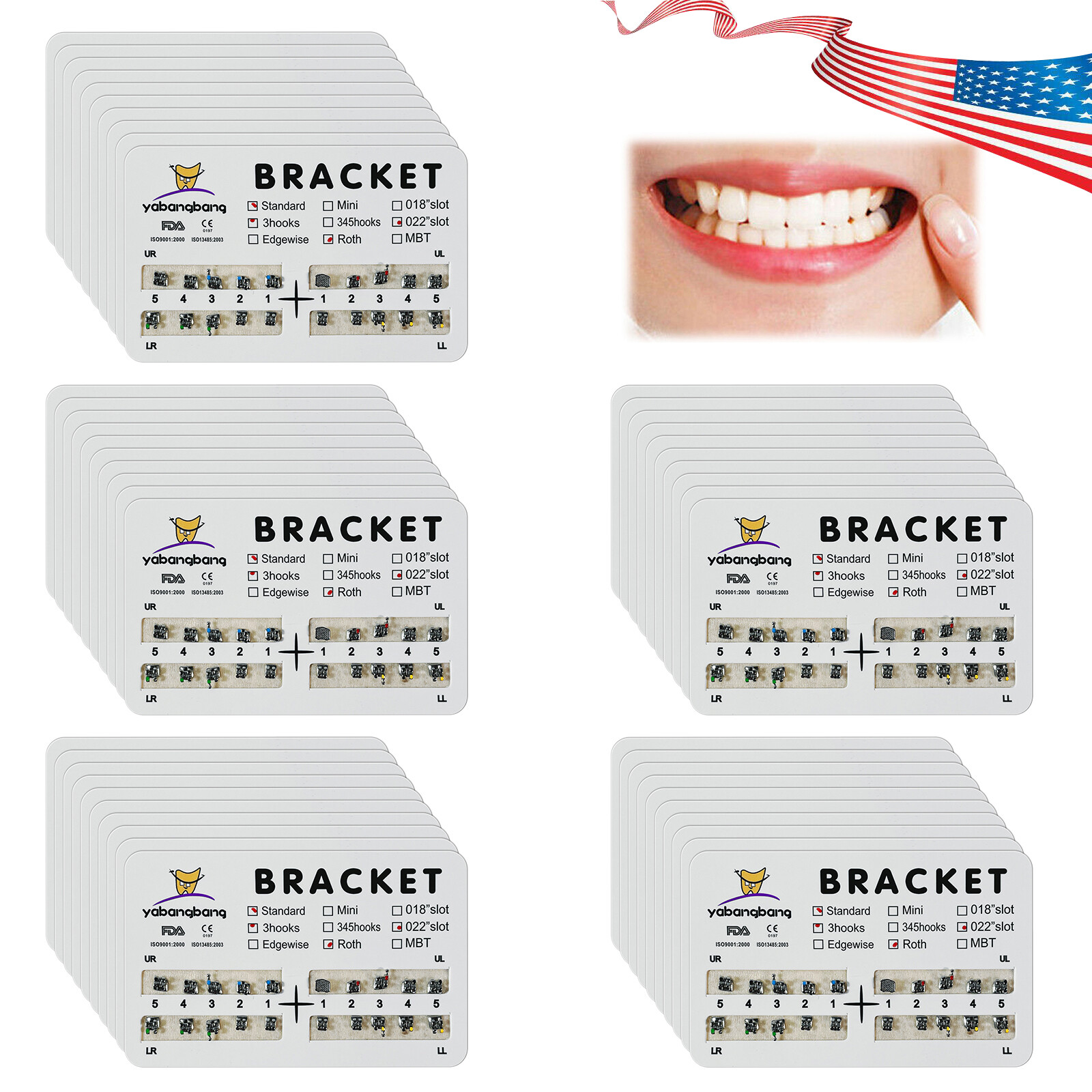 10-200 Packs Dental Orthodontic Brackets Brace Standard Roth.022 Hook 3