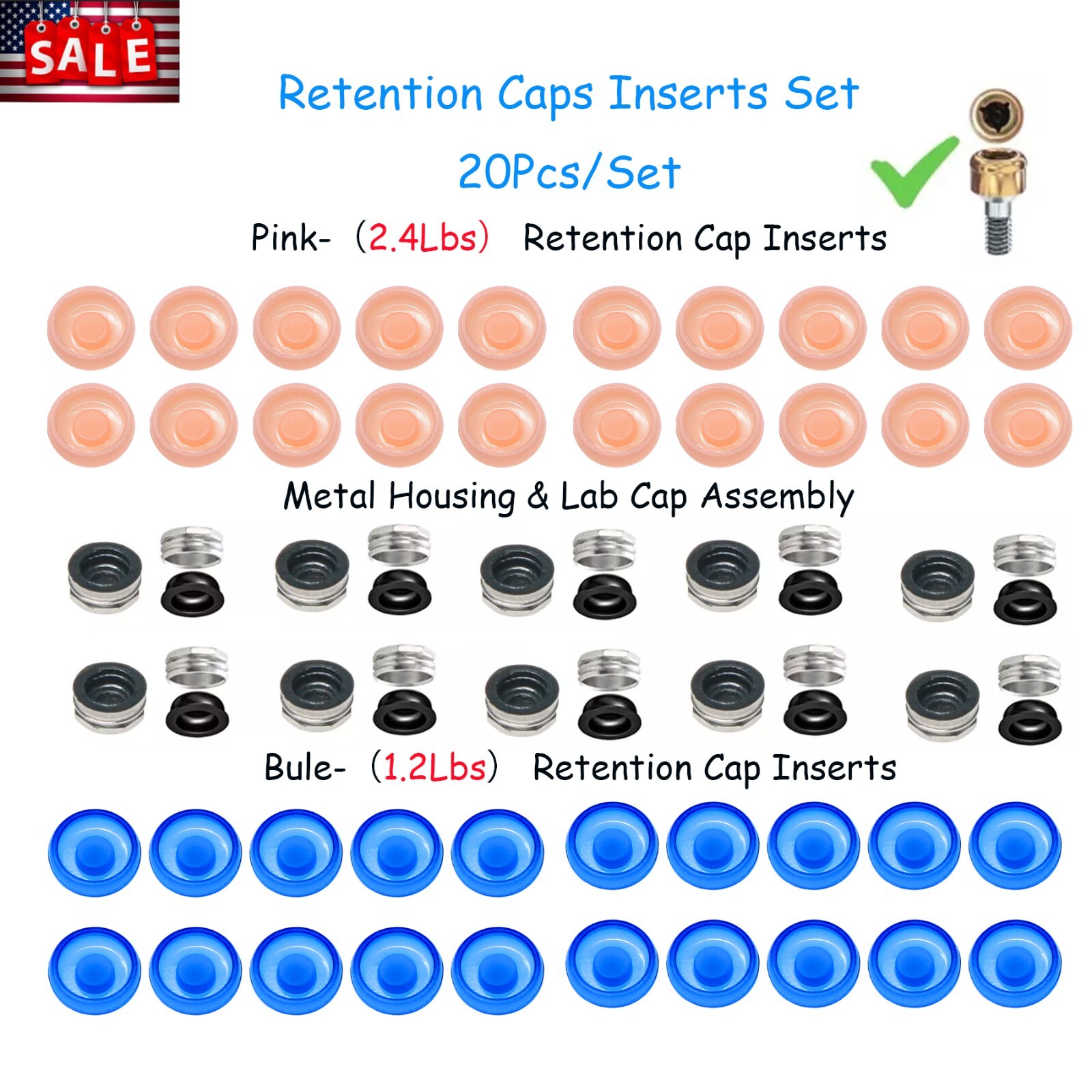 US Overdenture Retention Cap Kit 0.8/1.2/2.4lbs PEEK Material Locator Abutment