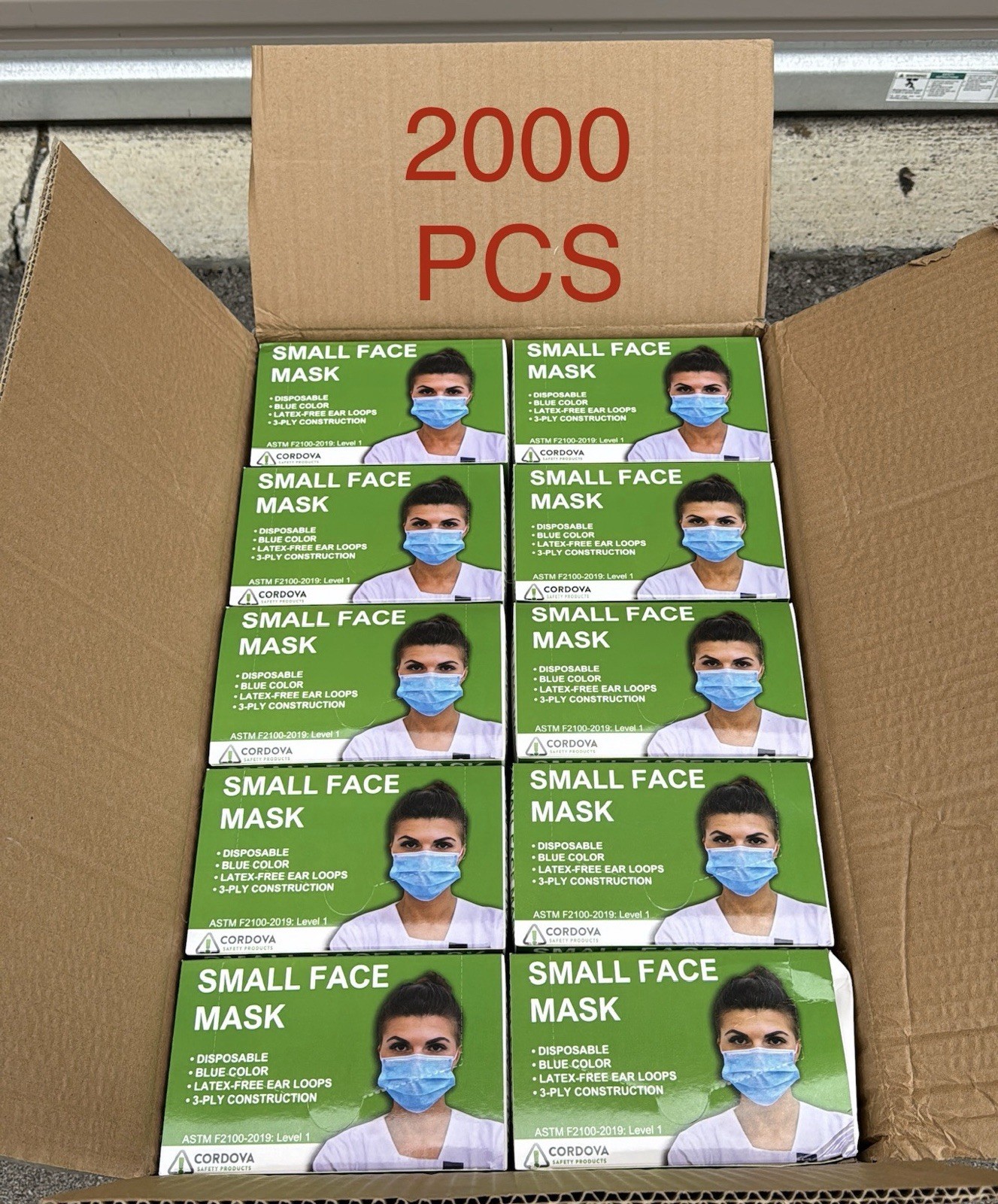 Cordova ELM150 40 Boxes Small 3-Ply Face Masks 2000pcs Earloop Disposable Masks