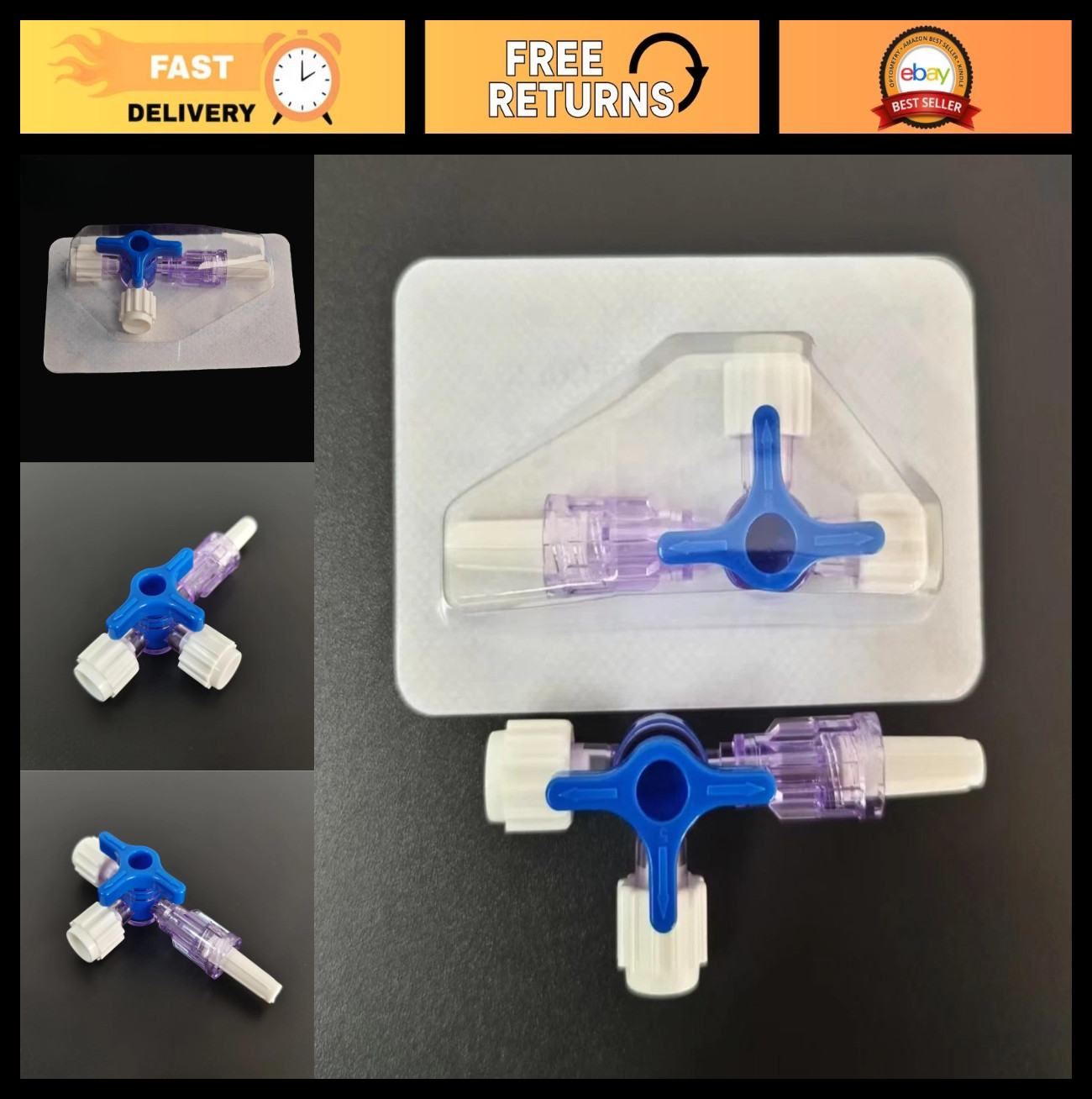 20 Pack 3-Way Luer Stopcocks, Sterile Connections for Veterinary & Lab Use