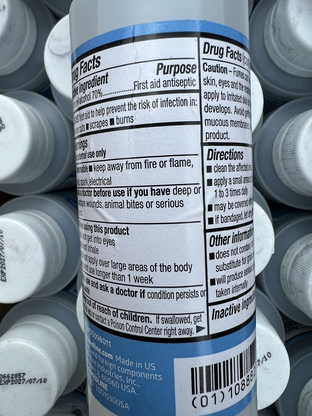 Medline 70% Isopropyl Alcohol First Aid Antiseptic 4FL oz Each EXP 2027 LOT