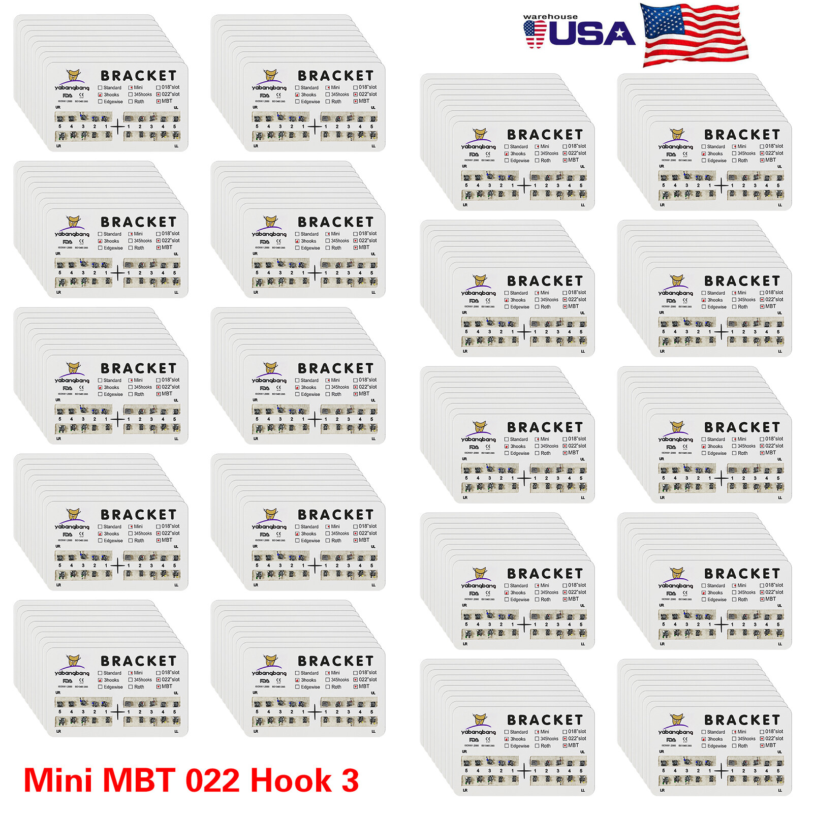 10-200 Packs Dental Orthodontic Brackets Brace Metal Mini MBT.022 Hook 3 Ua