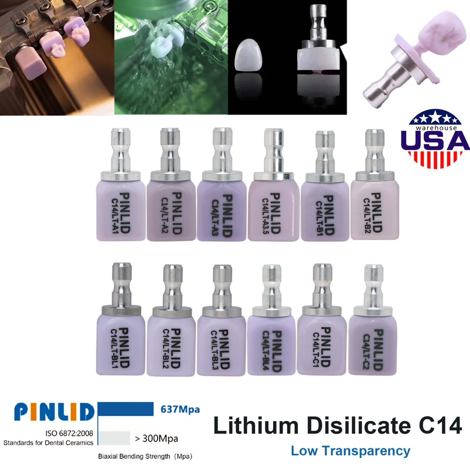 C14 Dental Lithium Disilicate Glass Ceramic Block LT CAD/CAM CEREC Emax 5Pcs/Box