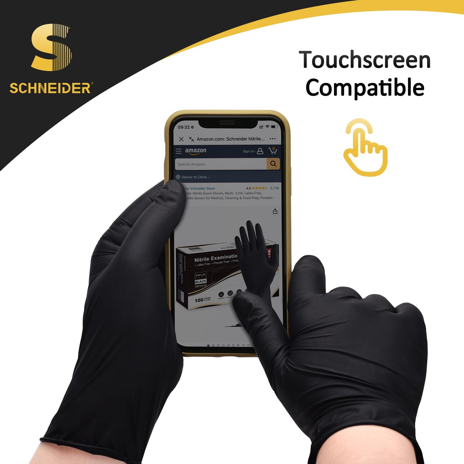 Schneider Nitrile Exam Gloves, Black, Medium, Box of 100, 5 Mil Thick Dispos…
