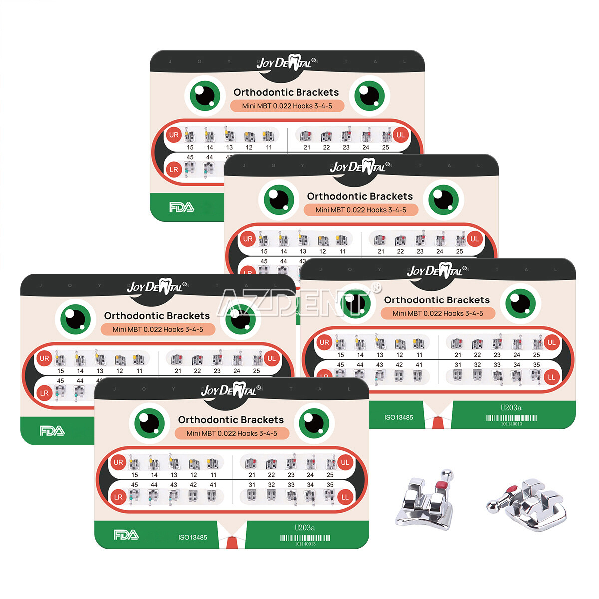 10 Packs AZDENT Dental Orthodontic Brackets Braces Metal Mini Roth.022 Hooks 345