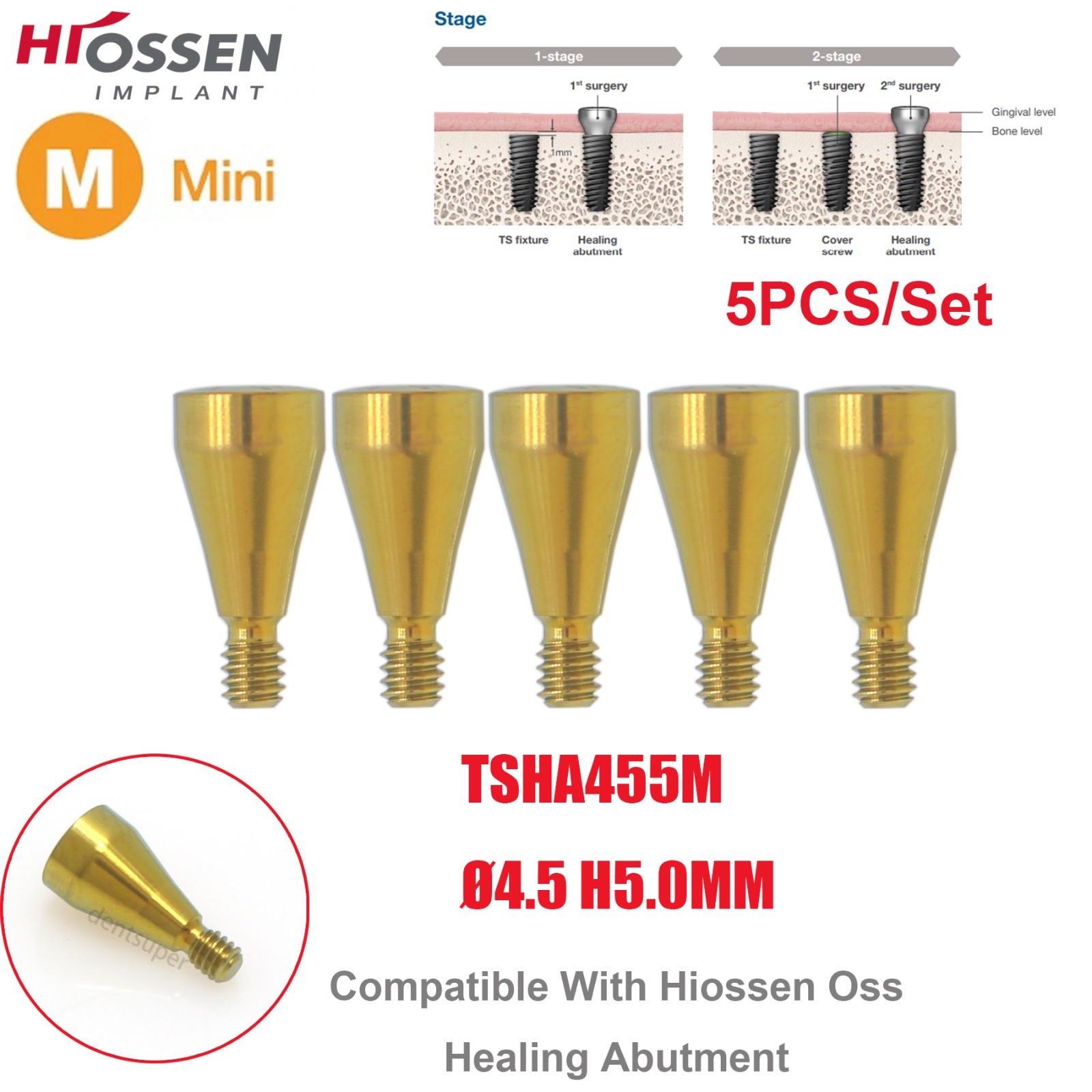 US 5Pcs Dental Healing Abutment Mini/Regular Hiossen Osstem ET TS Ti Implant Cap