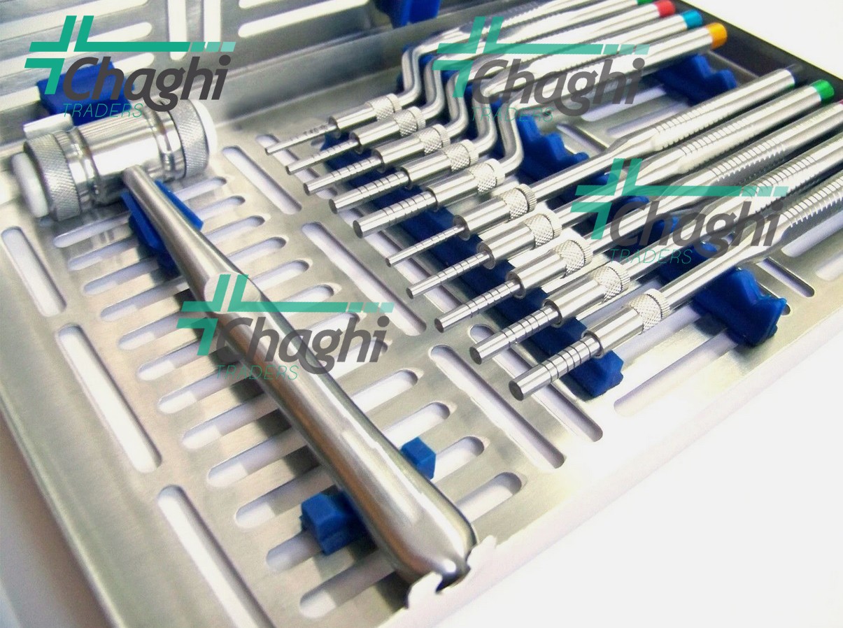 Sinus Lift Osteotomes Kit Straight Off Set Mead Mallet Cassette 12PCs Set Dental