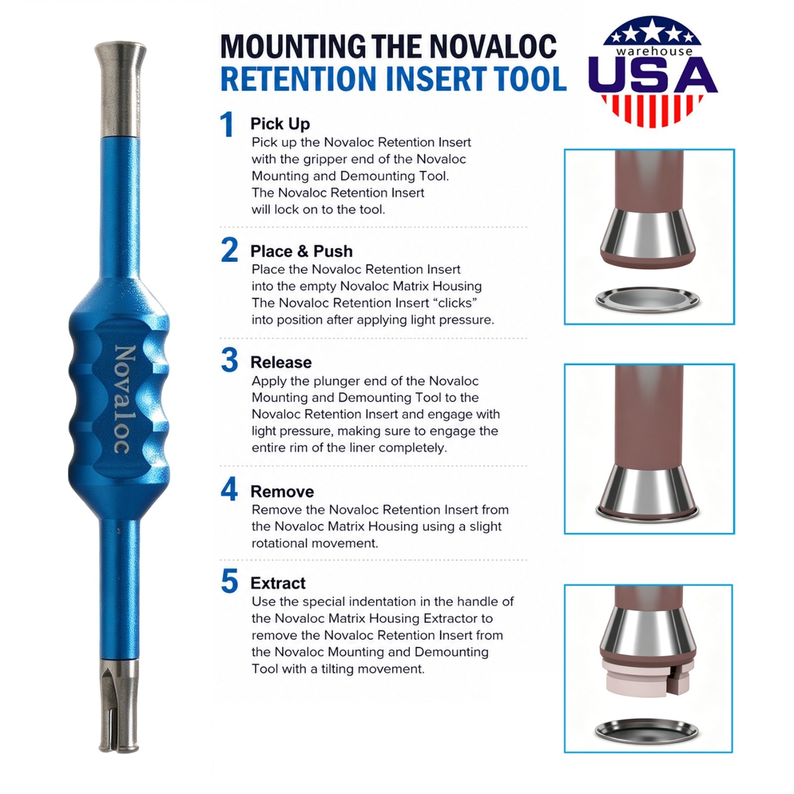 US Dental Novaloc & Locator Core Tool Mounting & Demounting Instrument Retention