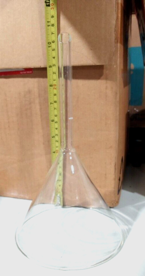 Corning PYREX 60° Angle Glass Filling Funnel 147mm ID w/15mm OD Stem 10-1/4” OAH